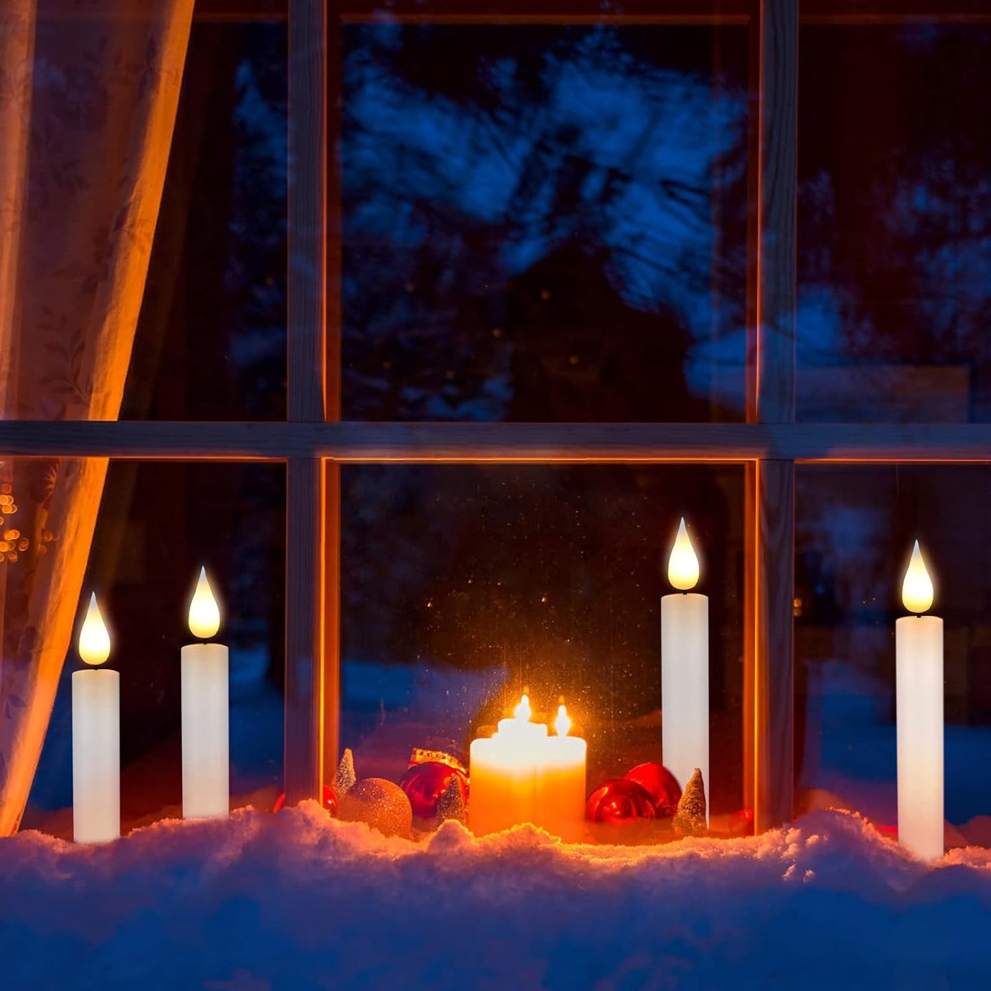 Flameless Window Candles with Remote Timer 10 PCS Battery Operated LED Flickering Taper Candle Lights with Removable