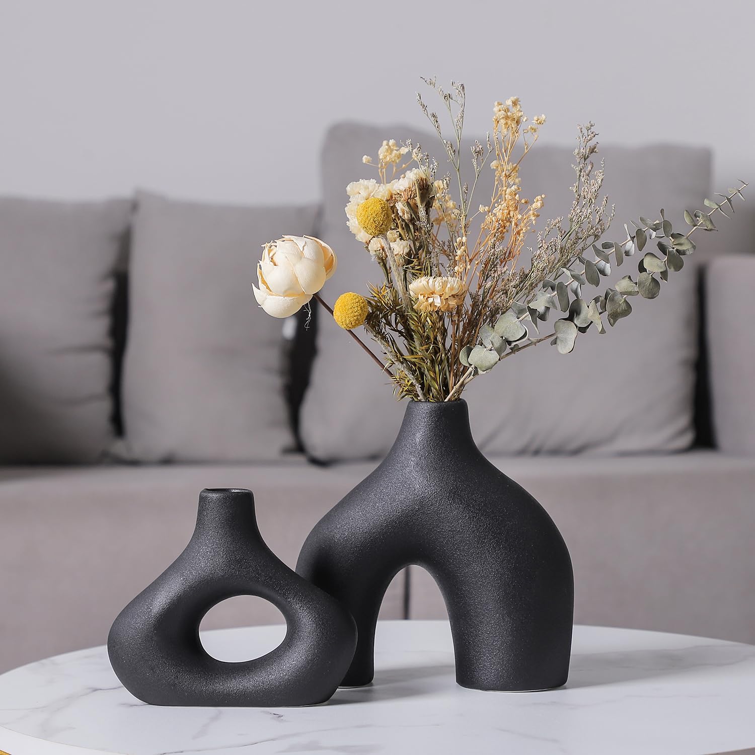 Ceramic Vase for Modern Minimalist Bohemian Decor / Black / Set of 2