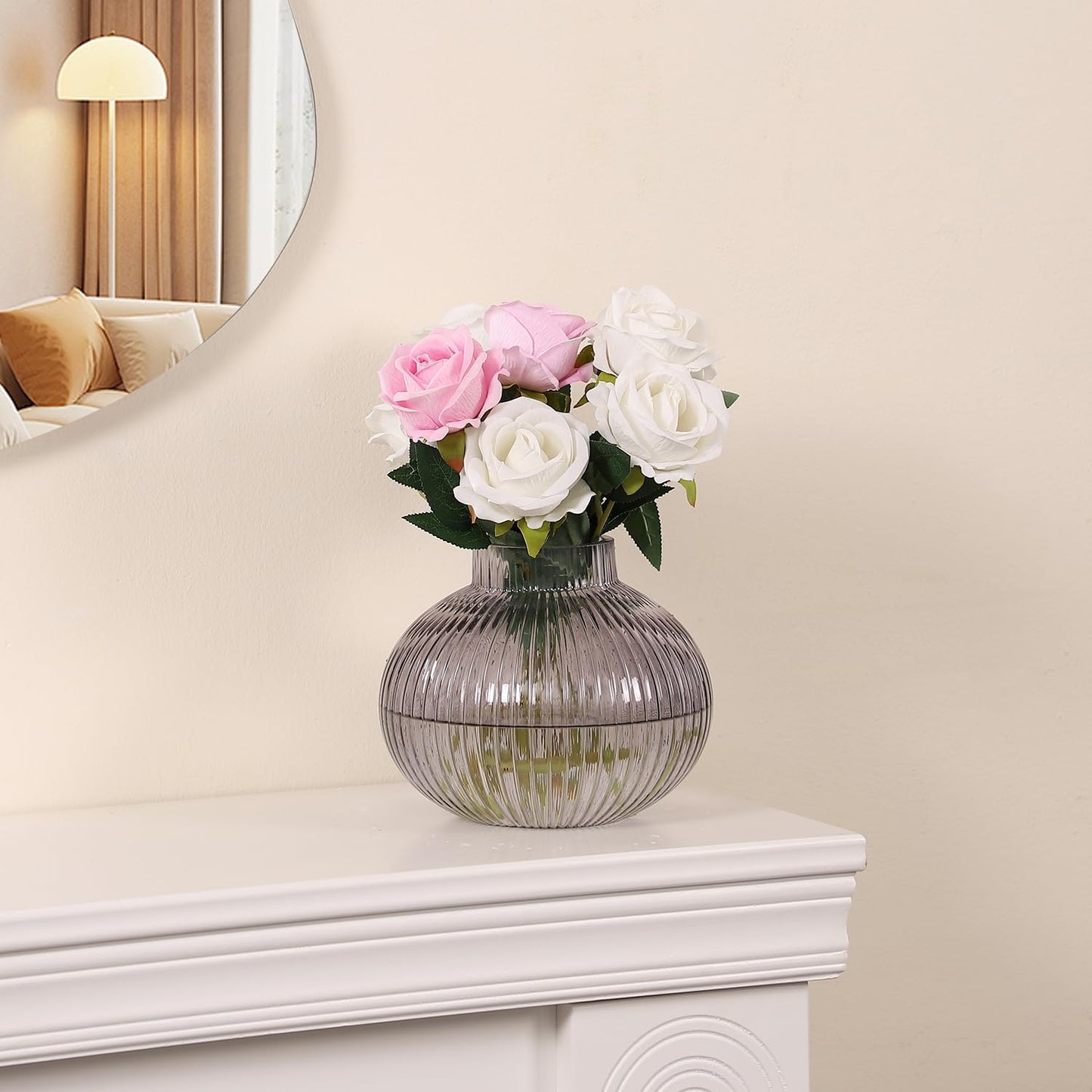 Black Glass Vase for Tulips / Gray / Round 6 Inches