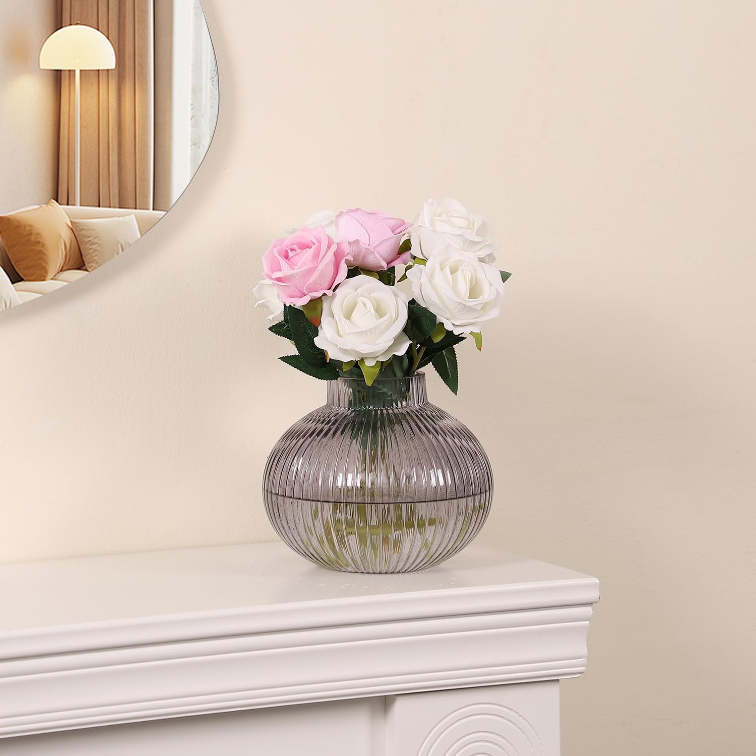 Black Glass Vase for Tulips / Gray / Round 6 Inches