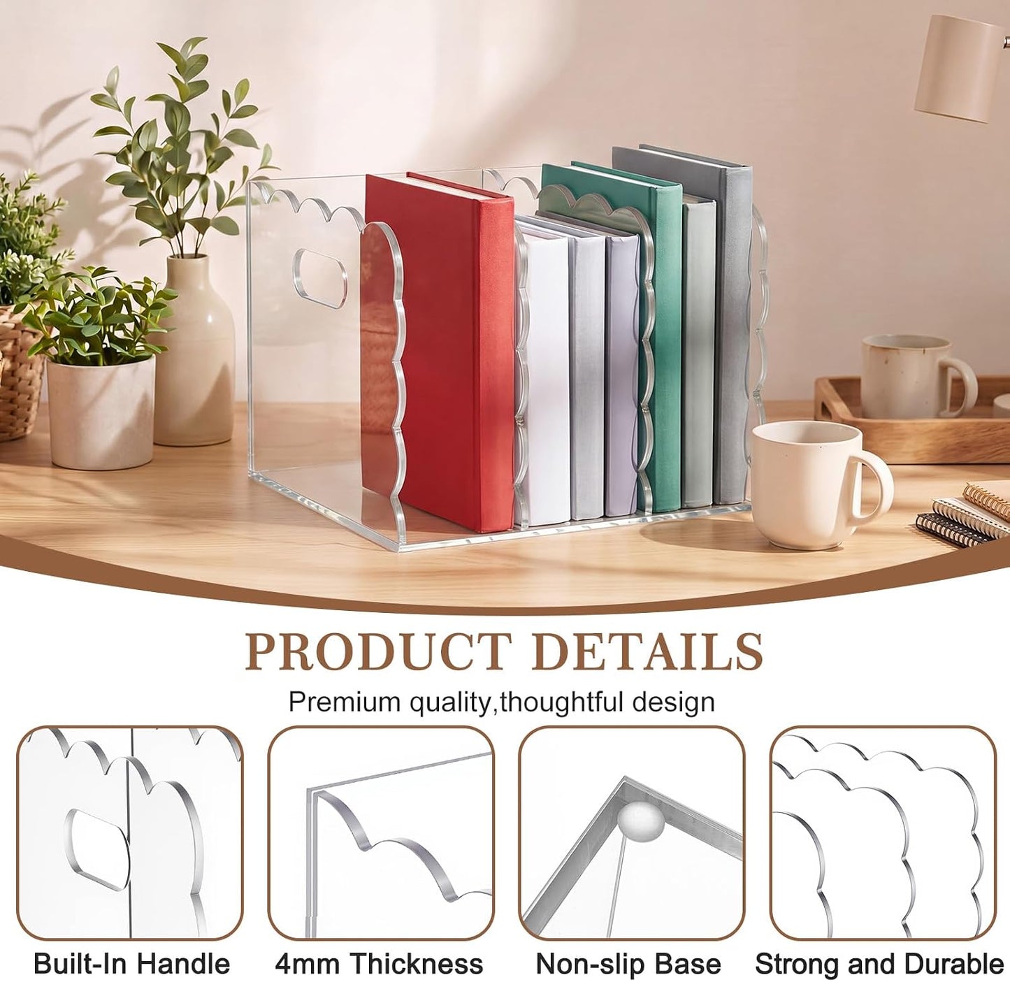Scalloped Magazine File Holder / Acrylic / 8.46 x 7.28 x 6.5 / Handle Cutout Style / Clear