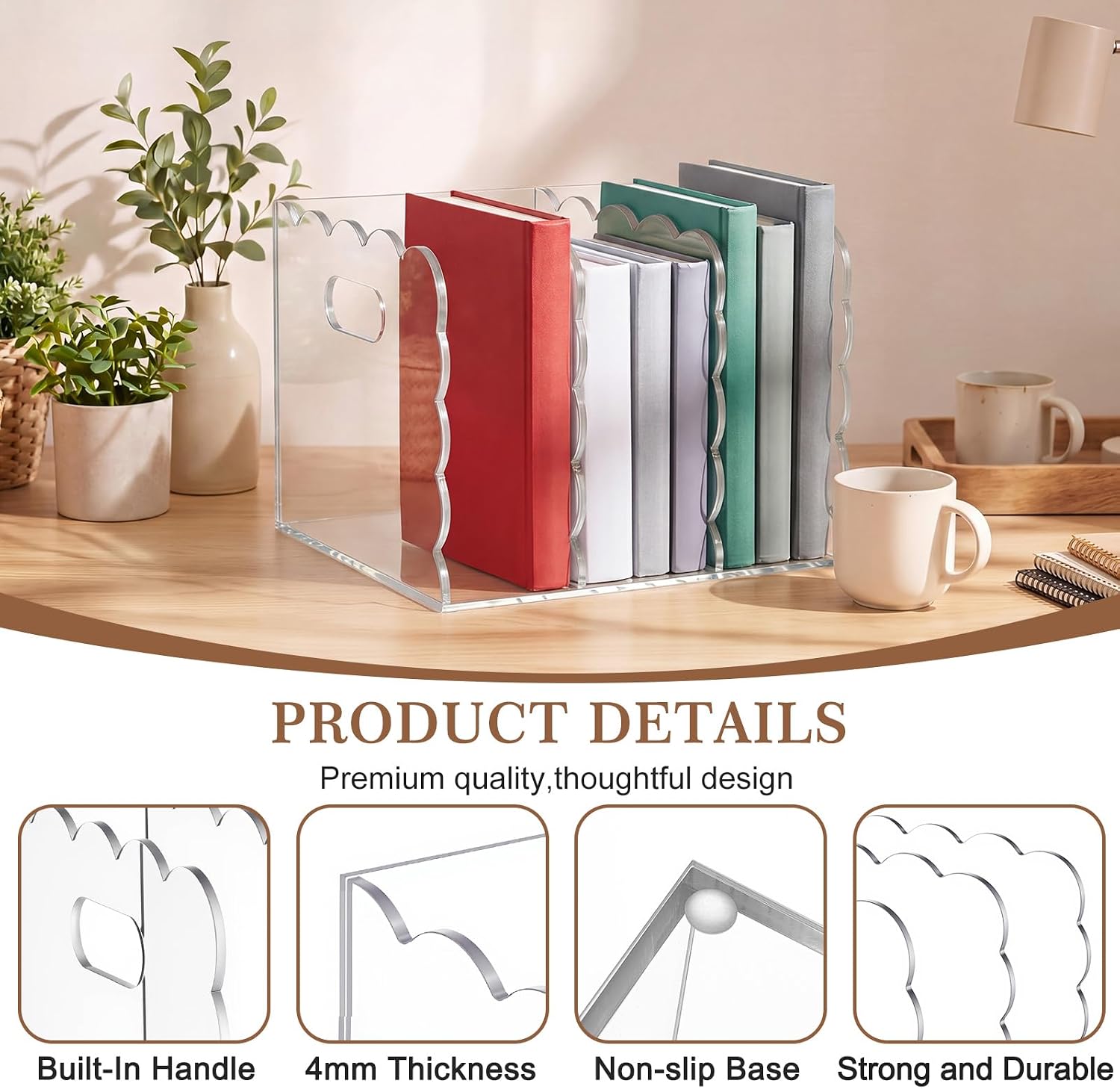 Scalloped Magazine File Holder / Acrylic / 8.46 x 7.28 x 6.5 / Handle Cutout Style / Clear