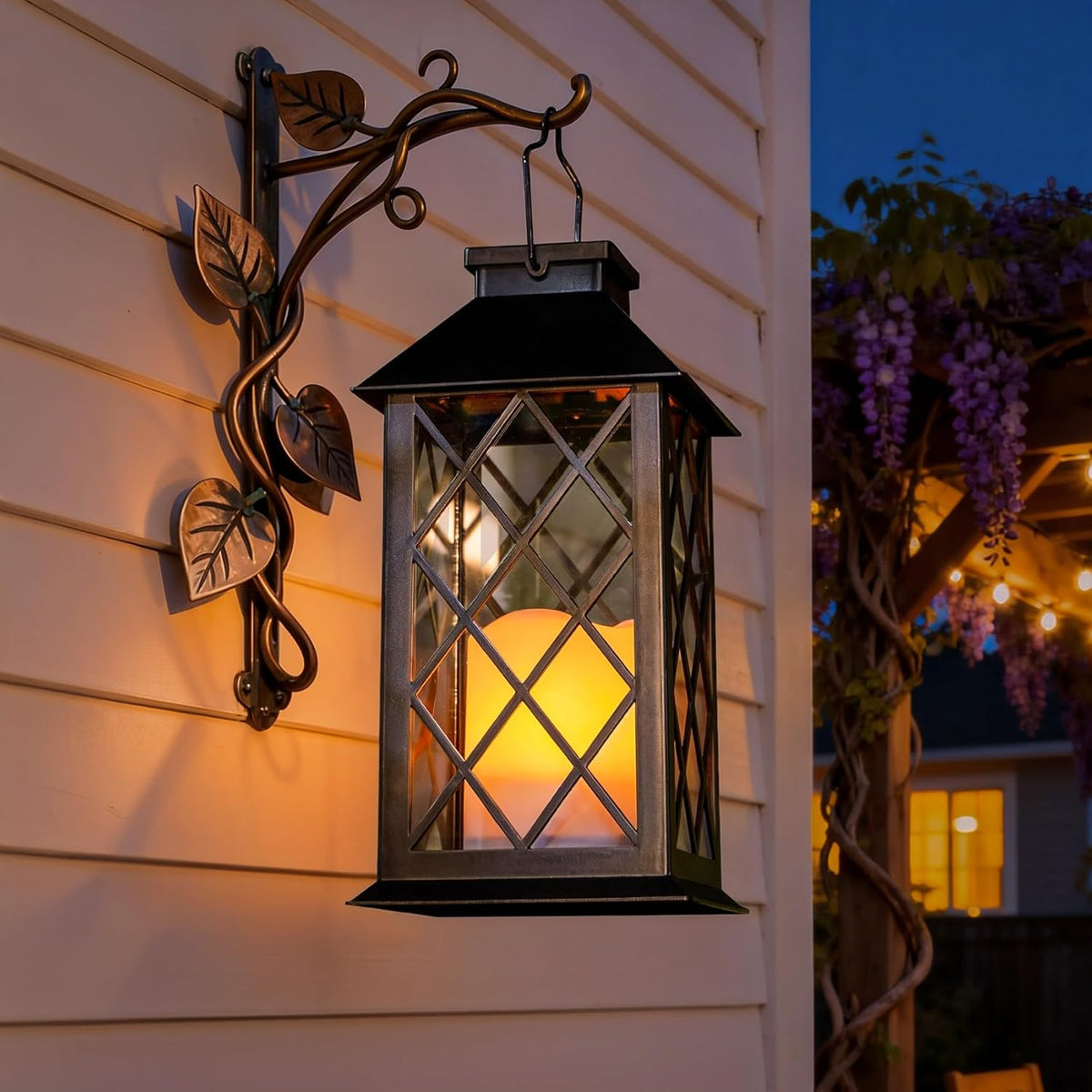 [2 Pack] TAKE ME Black 14" Solar Lanterns Outdoor Waterproof Garden Lanterns LED Candle Lights for Garden Outdoor Decor