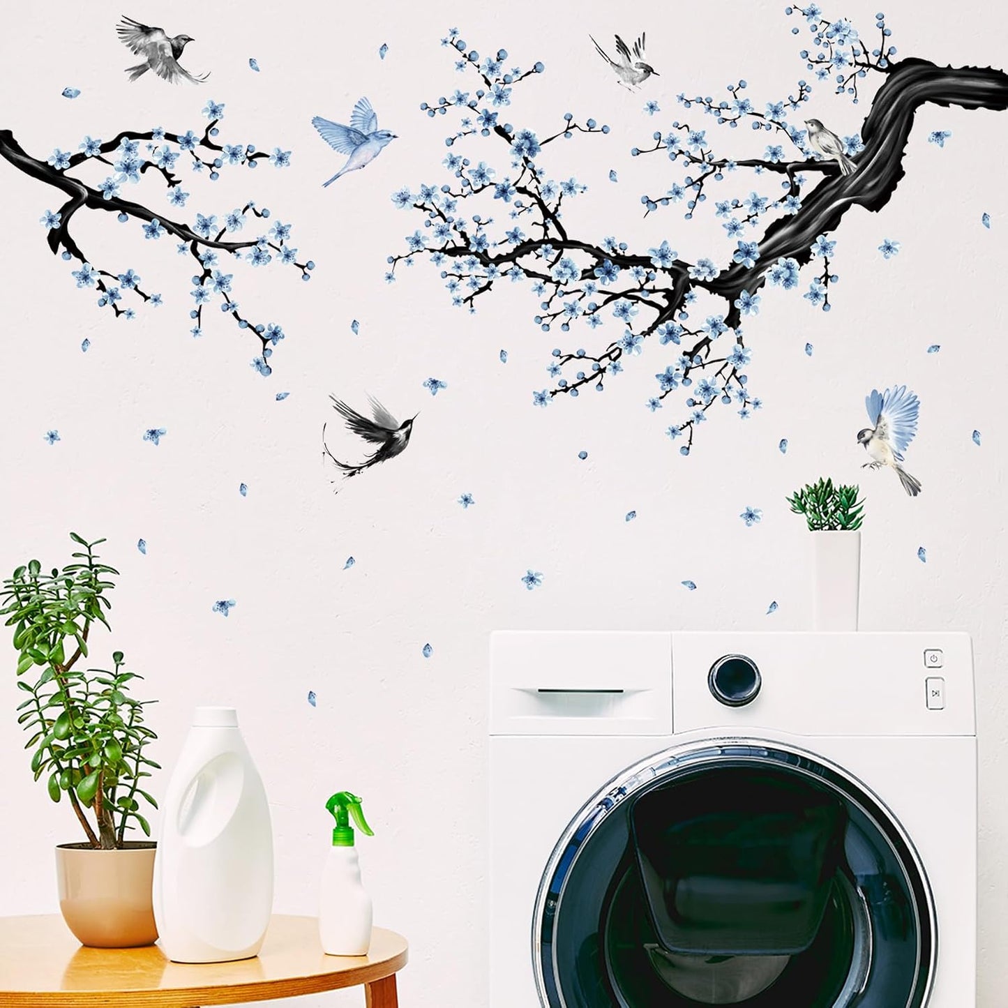 Floral Wall Sticker Hanging Vine Room Decor Large Tree Branch Wall Decals Peel / Flower / Blue
