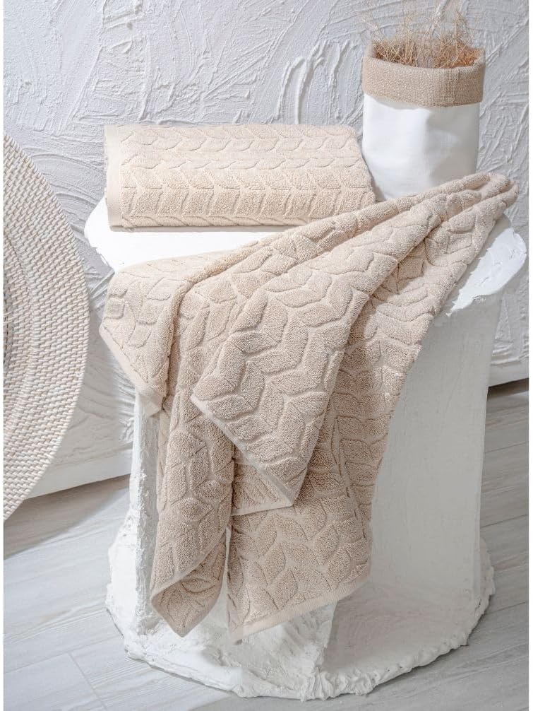 BAGNO MILANO Turkish Cotton Bath Towels, Hand Towels - Soft Plush Jacquard Collection - Highly Absorbent Towel Set