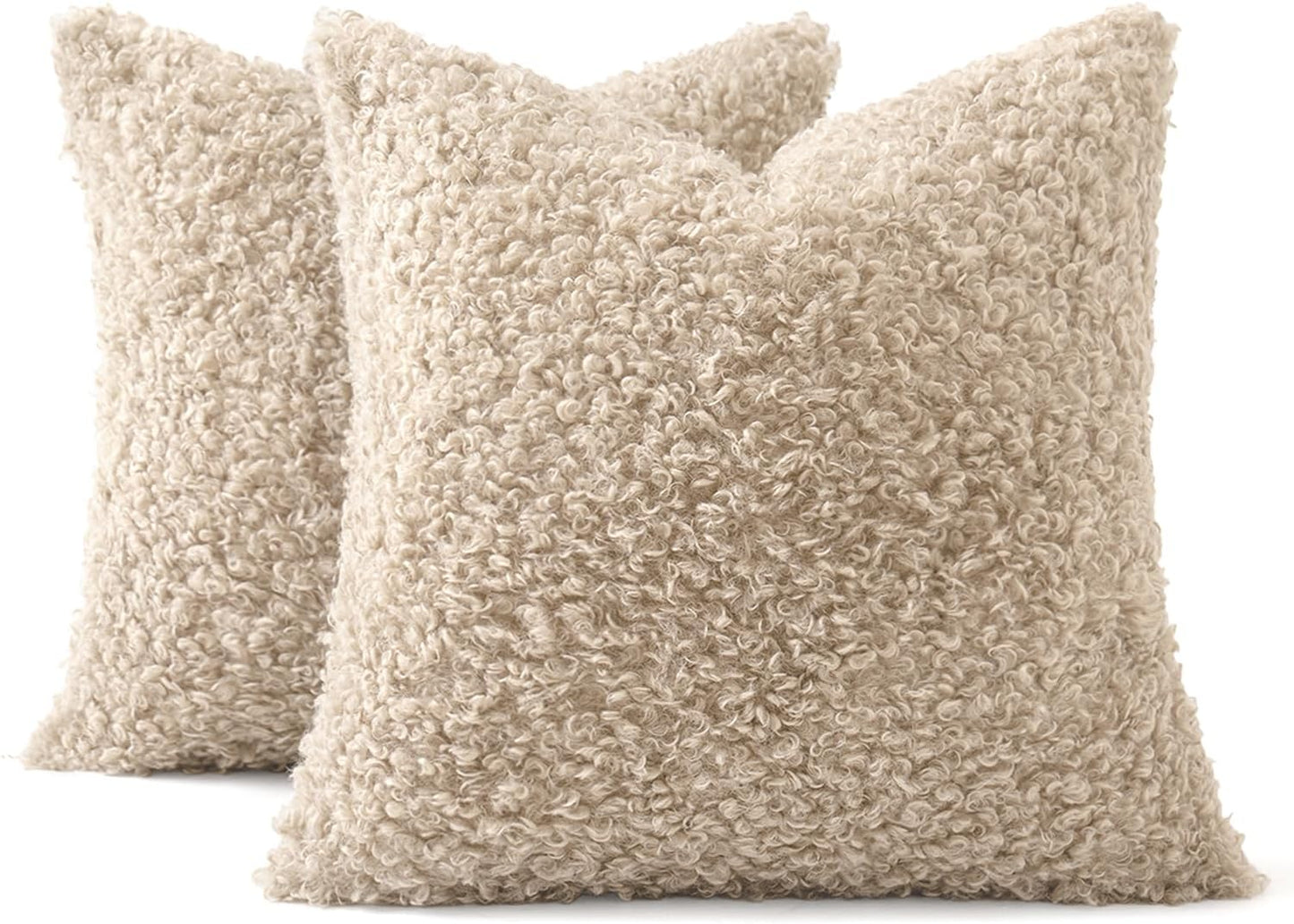 Faux Fur Throw Pillow Covers Boucle Decorative Sherpa Pillow / 18 x 18 / Neutral Oatmeal / Set of 2
