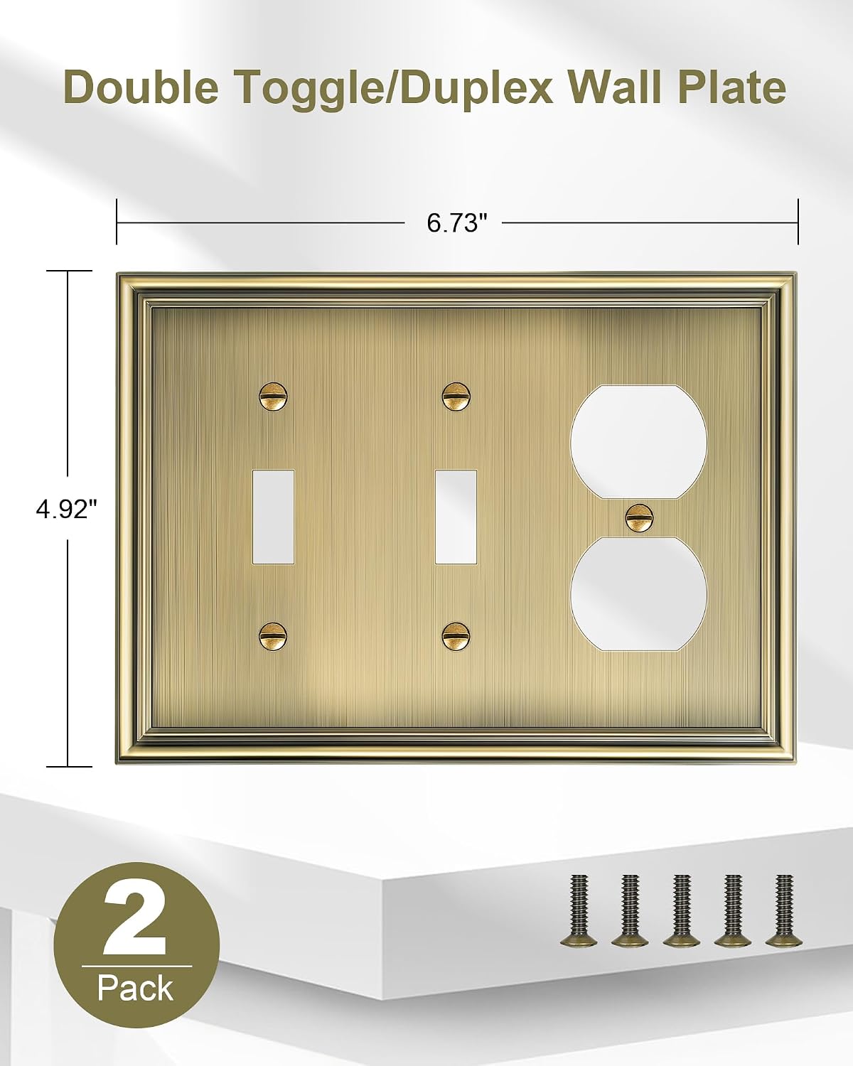 2-Pack Zinc Alloy Combo Double Toggle/Single Duplex Outlet Covers | Decorative Switch Plate Covers, Wall Plates for