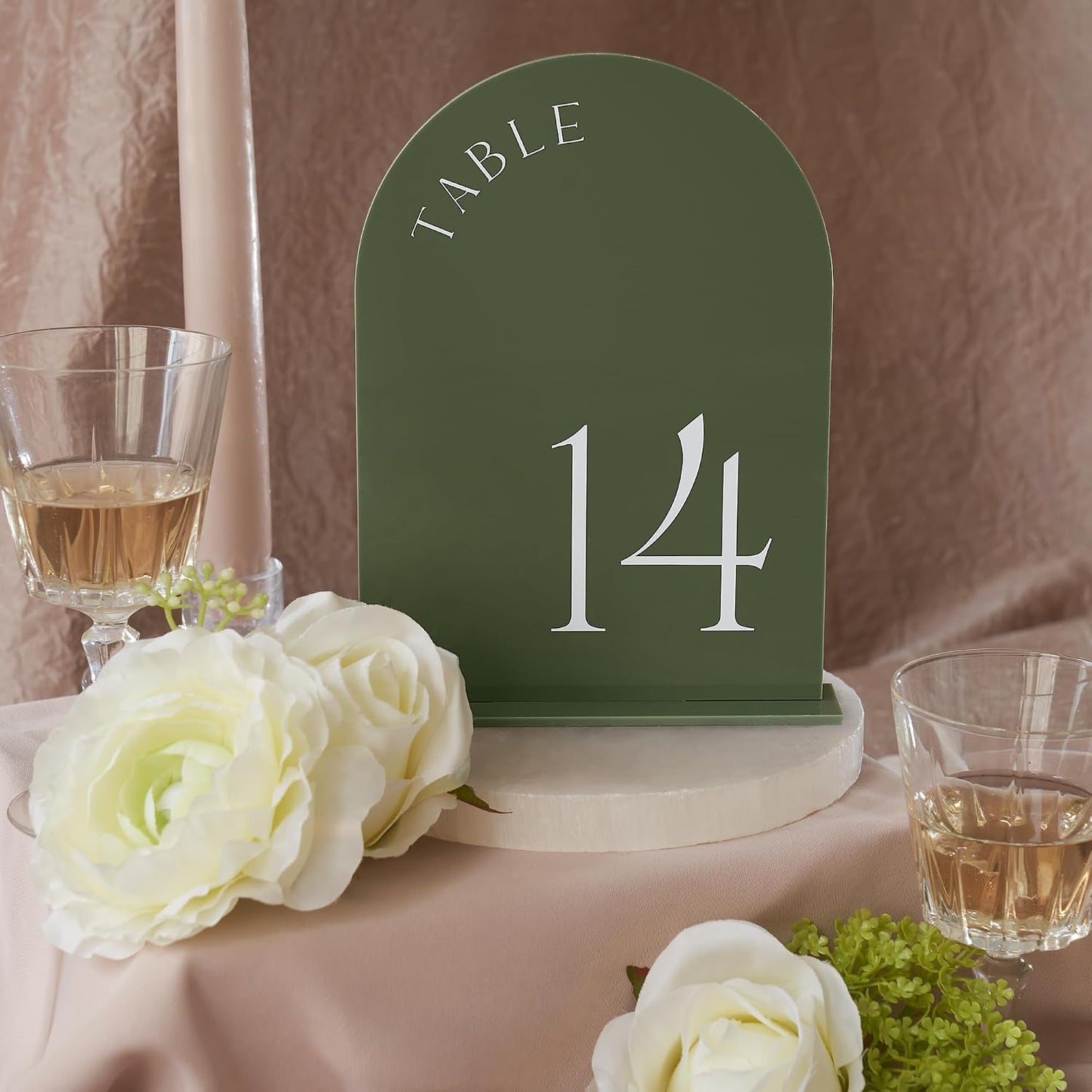Beautiful Sage Wedding Table Numbers with Stands - Acrylic Signs 1-15 | Elegant Double Sided 5x7 Inch Signs - The