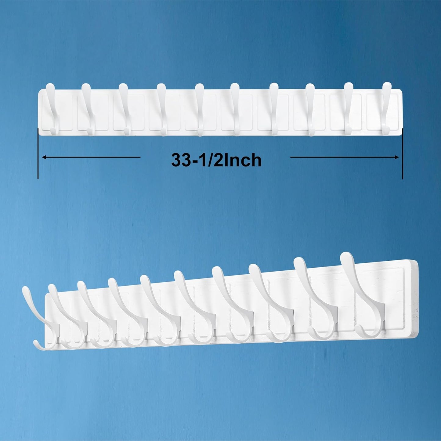 SKOLOO Scandi-Style Wooden Carved-Block Coat Hook, Wall Coat Hanger with 10 Hooks for Hanging Clothing, Hats, Scarves
