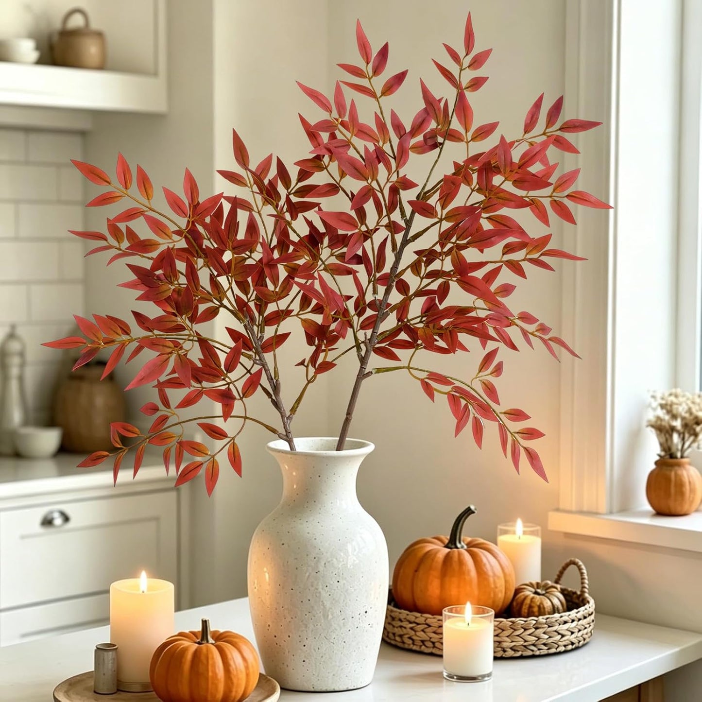 Artificial Plants Indoor Faux Branches for Vase Filler / Red Nandina / 35.4 Inch / Set of 2