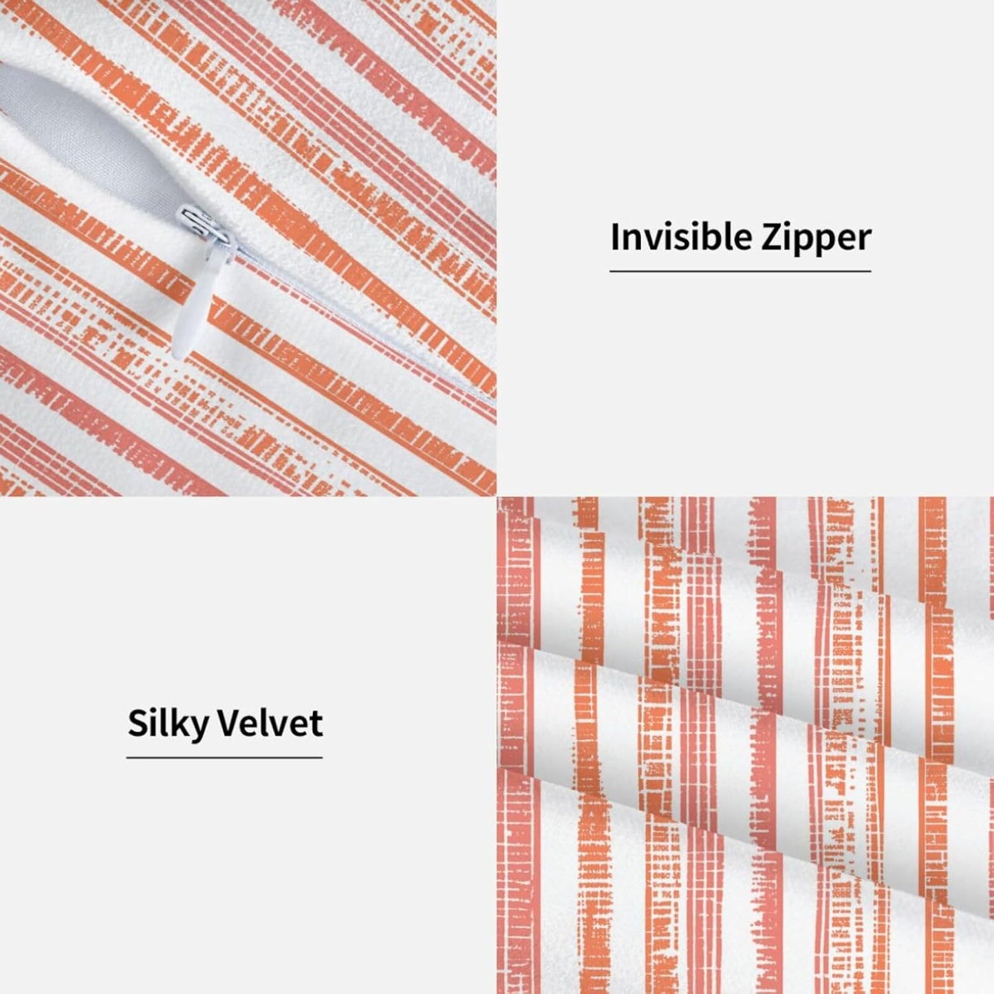 Boho Coral Pink Orange Striped Throw Pillow Covers / 18 x 18 / Boho Coral Orange Striped / Set of 2