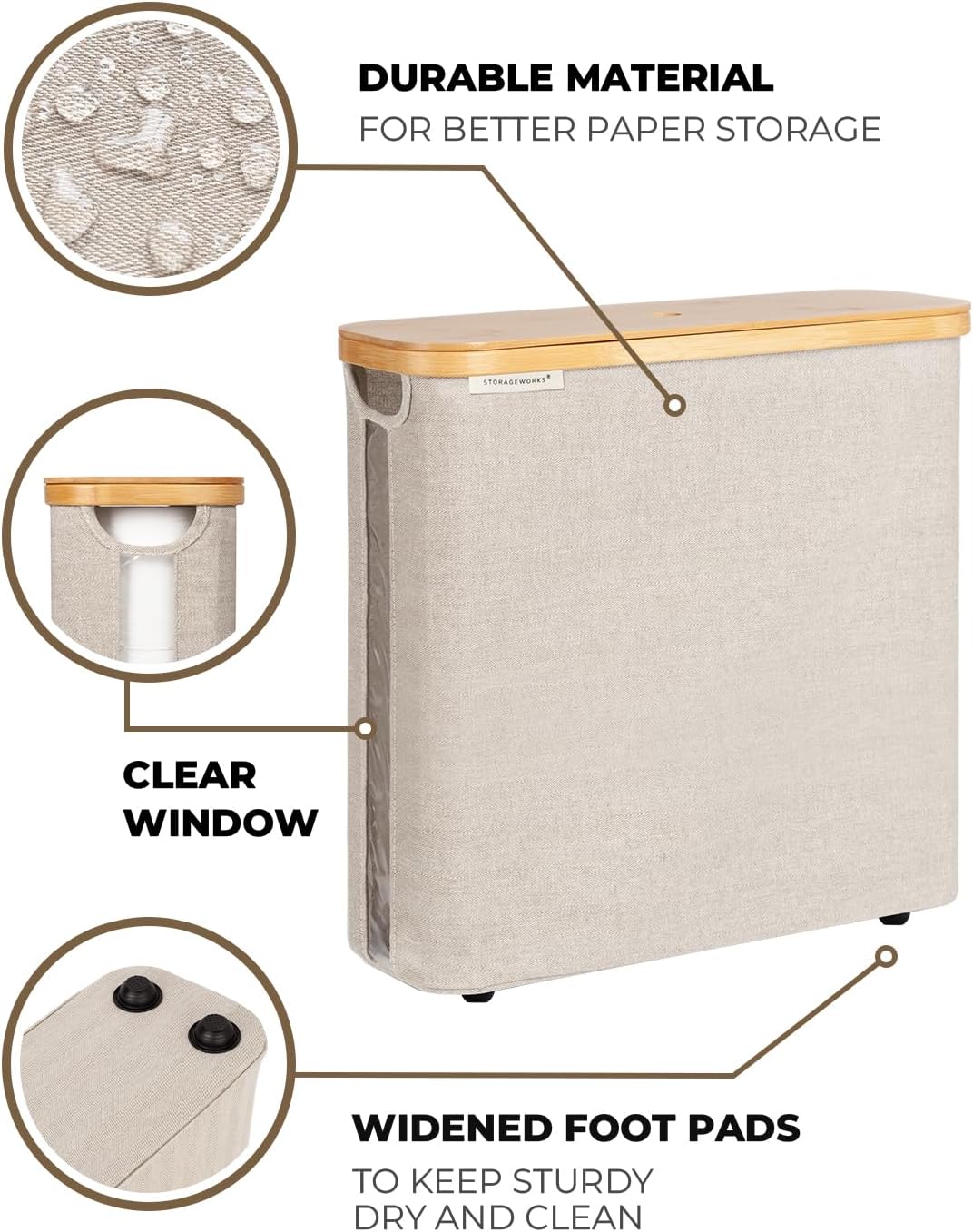 StorageWorks Toilet Paper Storage Basket with Bamboo Lid & Window | See Rolls at a Glance with Clear Window, Holds 16