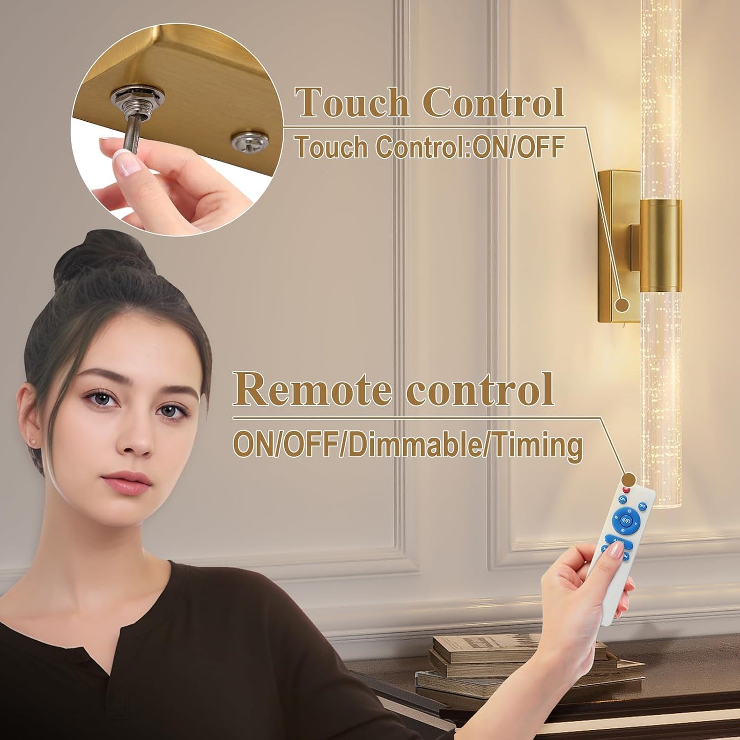 camuucci Battery Operated Wall Sconces Set of 2, Rechargeable Wall Lights | 12000mAh Long-Lasting Battery,Dimmable