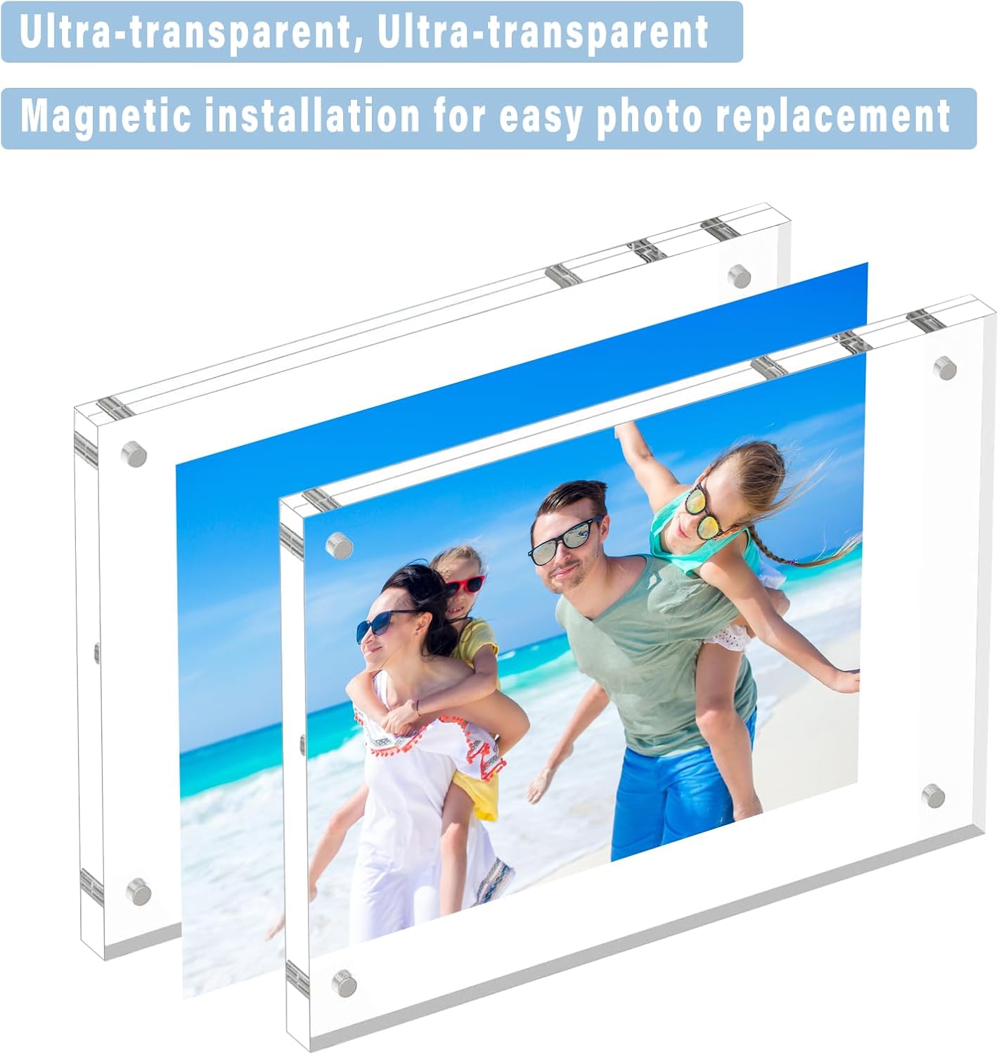 HELPLEX Acrylic Frame, 5 Pack 6x8 Acrylic Picture Frames, 24mm Thicker Frameless Clear Double Sided Magnetic Frame