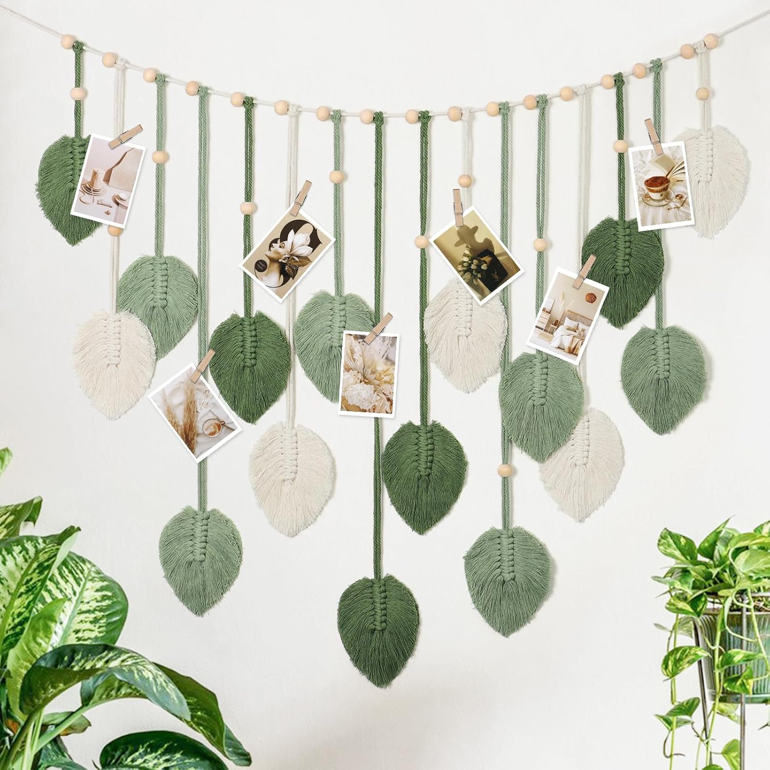 Macrame Wall Hanging Large Macrame Leaves Tapestry Wall Hanging Decoration Boho Handmade / Green