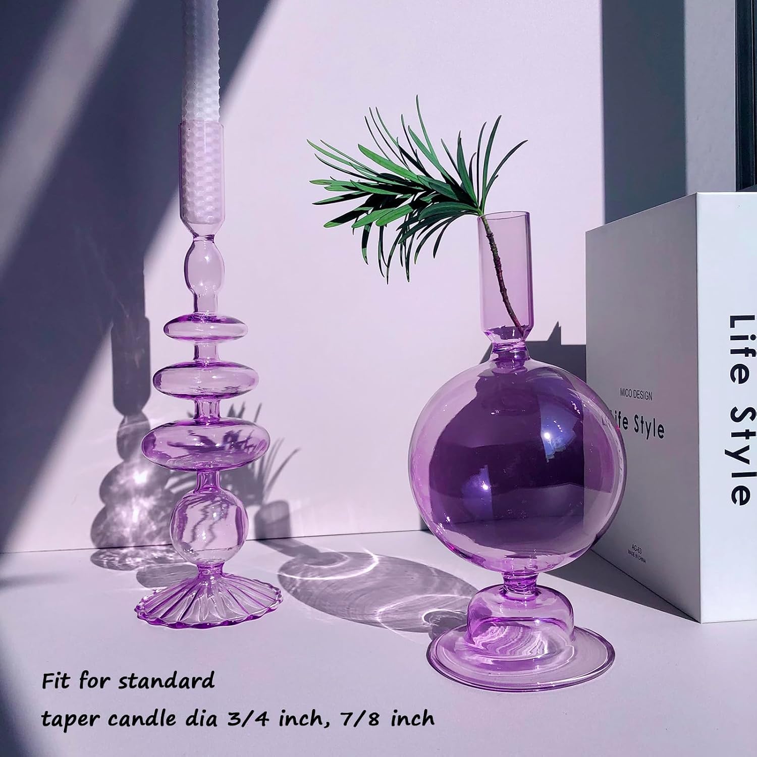 Candle Stick Candle Holder, Glass Candle Holders for Table Centerpiece, Modern Style Purple Candle Holder Mixed 4pcs