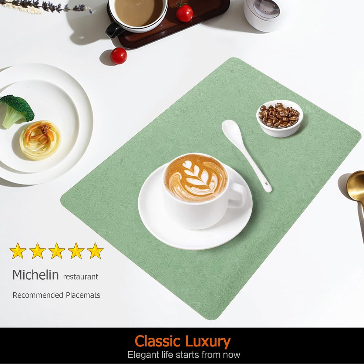 Green Plastic Placemats Set of 12, Faux Leather Waterproof Table Mats | Green Vinyl place mats,Wipeable and heat