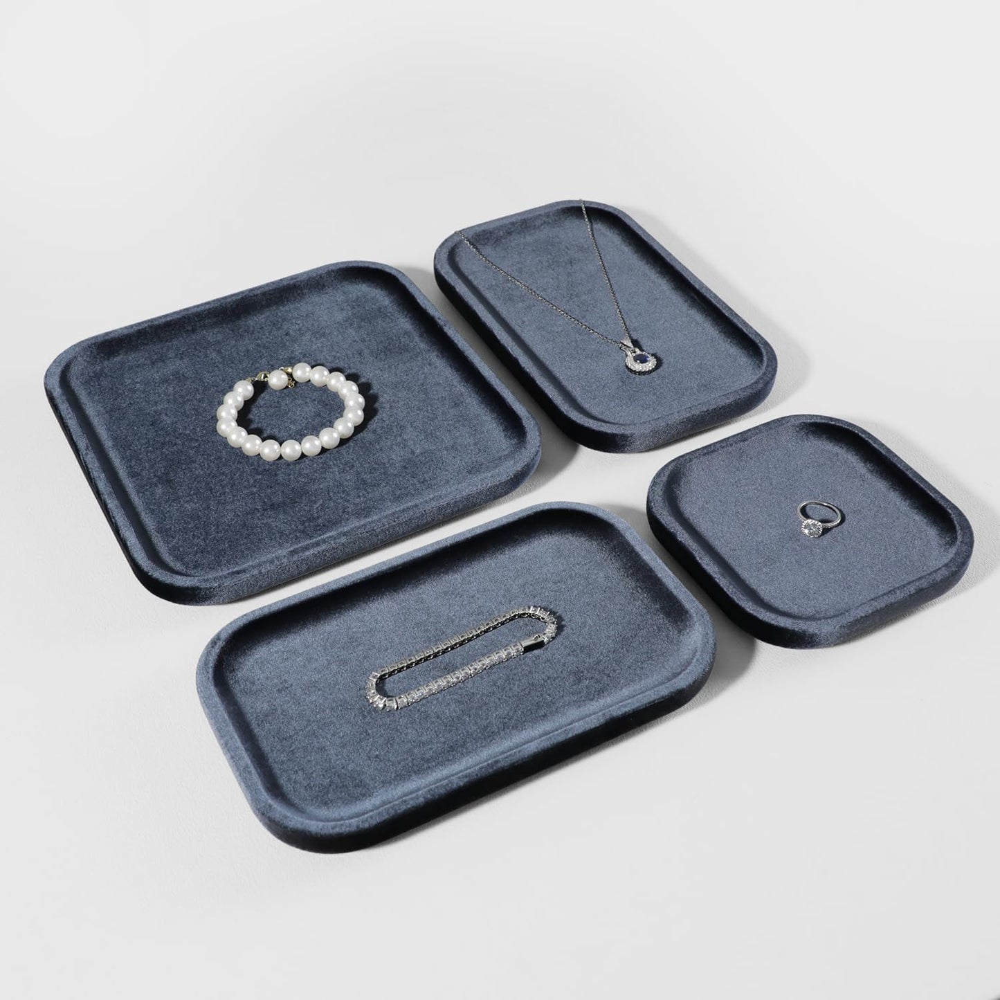 Resilient Velvet Jewelry Display Tray for Ring Earrings Bracelet Necklace / Slate Gray / 7.9 x 4.7