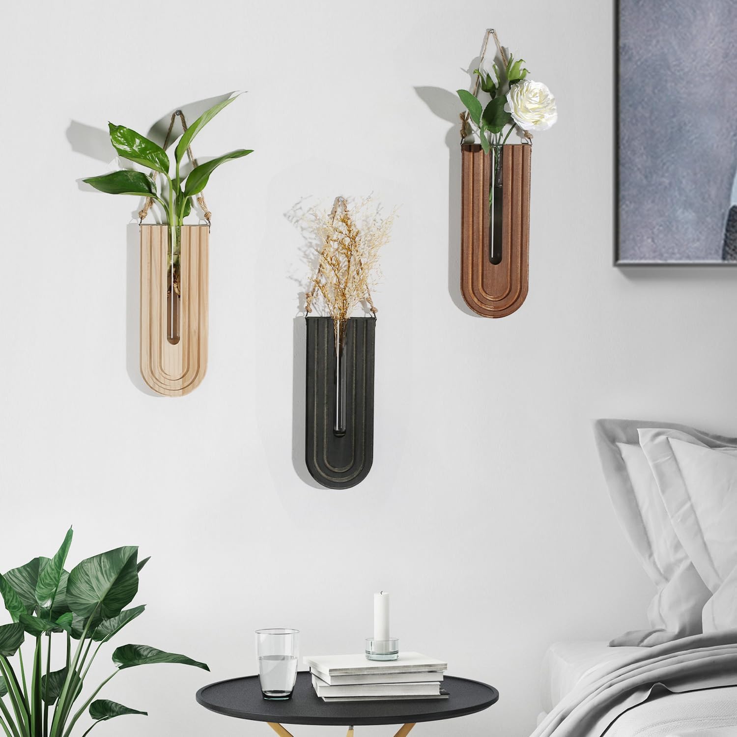 Indoor Wood Wall Planter for Plants / Black + Brown + Dark Brown / Set of 3