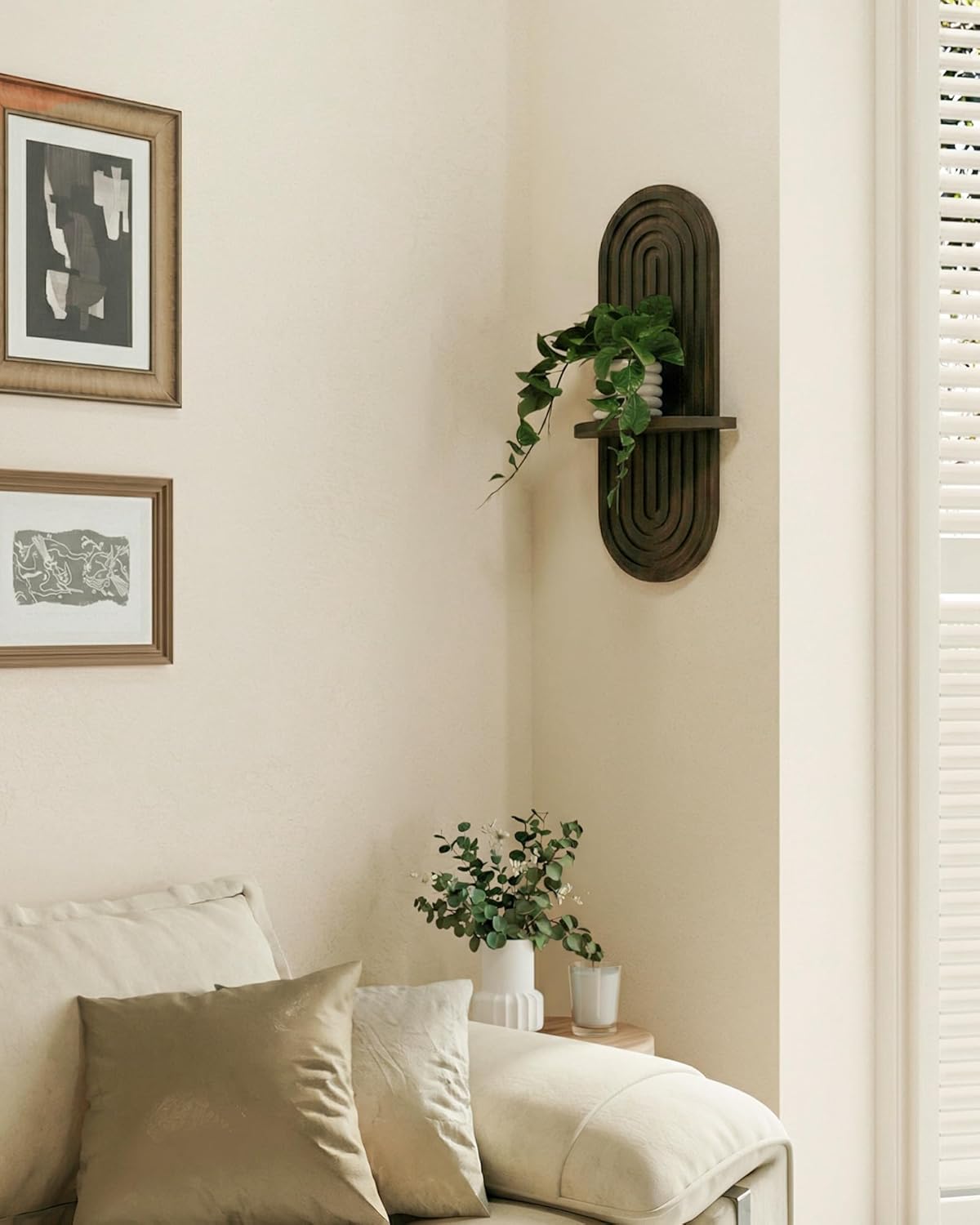 Boho Wall Decor Plant Wall Shelf / Walnut / 16.9'' Single / Brown