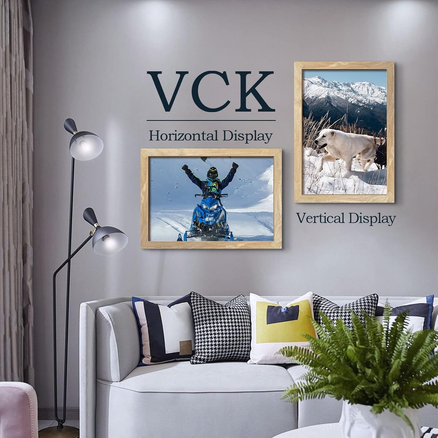 VCK 13x19 Picture Frame Set of 3, Natural Solid Wood, Wall Hanging | Wide Border, Light Woodgrain, Shatterproof