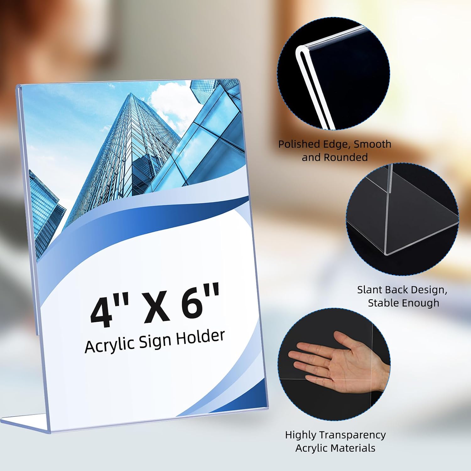 Slanted Back Acrylic Sign Holders for Business & Store / 4 x 6 / Vertical / Set of 6