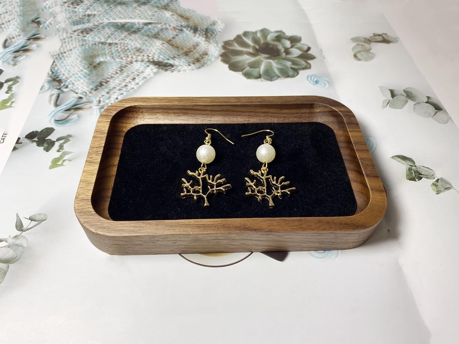 Wooden Jewelry Tray Small Trinket Dish / Rectangle-walnut