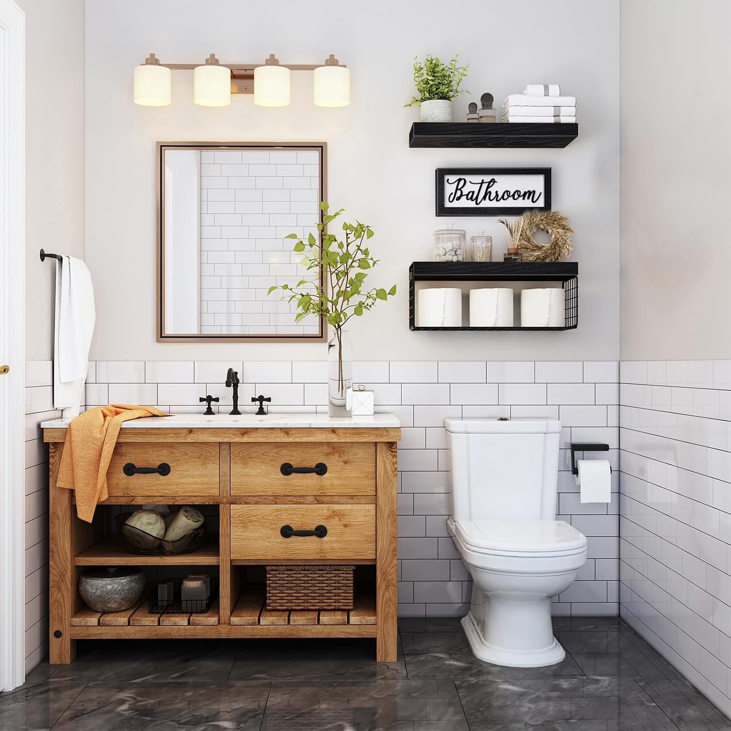 QEEIG ‎Bathroom Shelves Over Toilet - Paper Storage Wall Mounted Farmhouse Decor Decorations Aesthetic Décor Sign Small