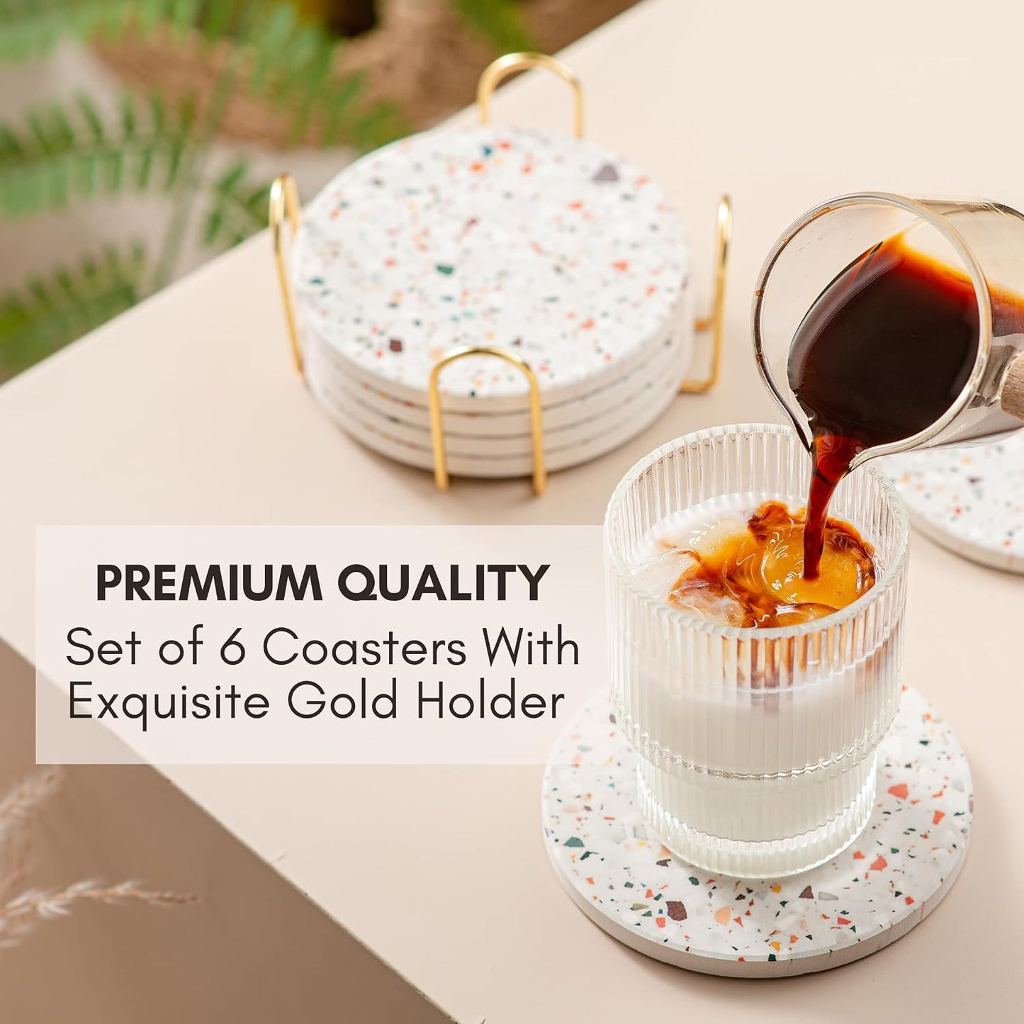 Mid Century Boho Coaster / Marble / Set of 6