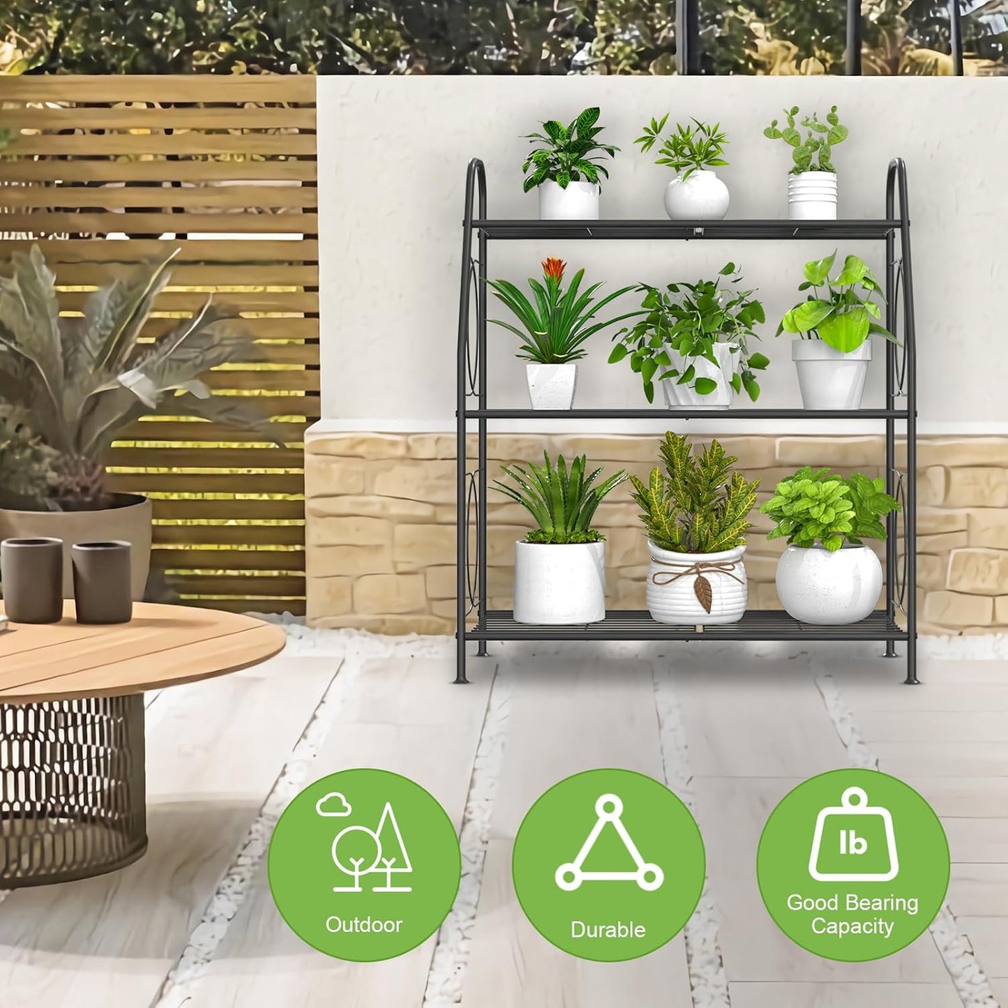 VyGrow Plant Stand, 3 Tier Plant Shelf for Indoor Outdoor, Heavy Duty Metal Outdoor Plant Stand Holder Rack for Living