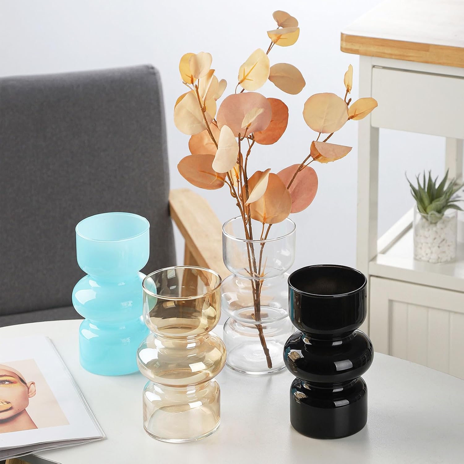 Glass Hydroponic Vase / Black / 7 Inch