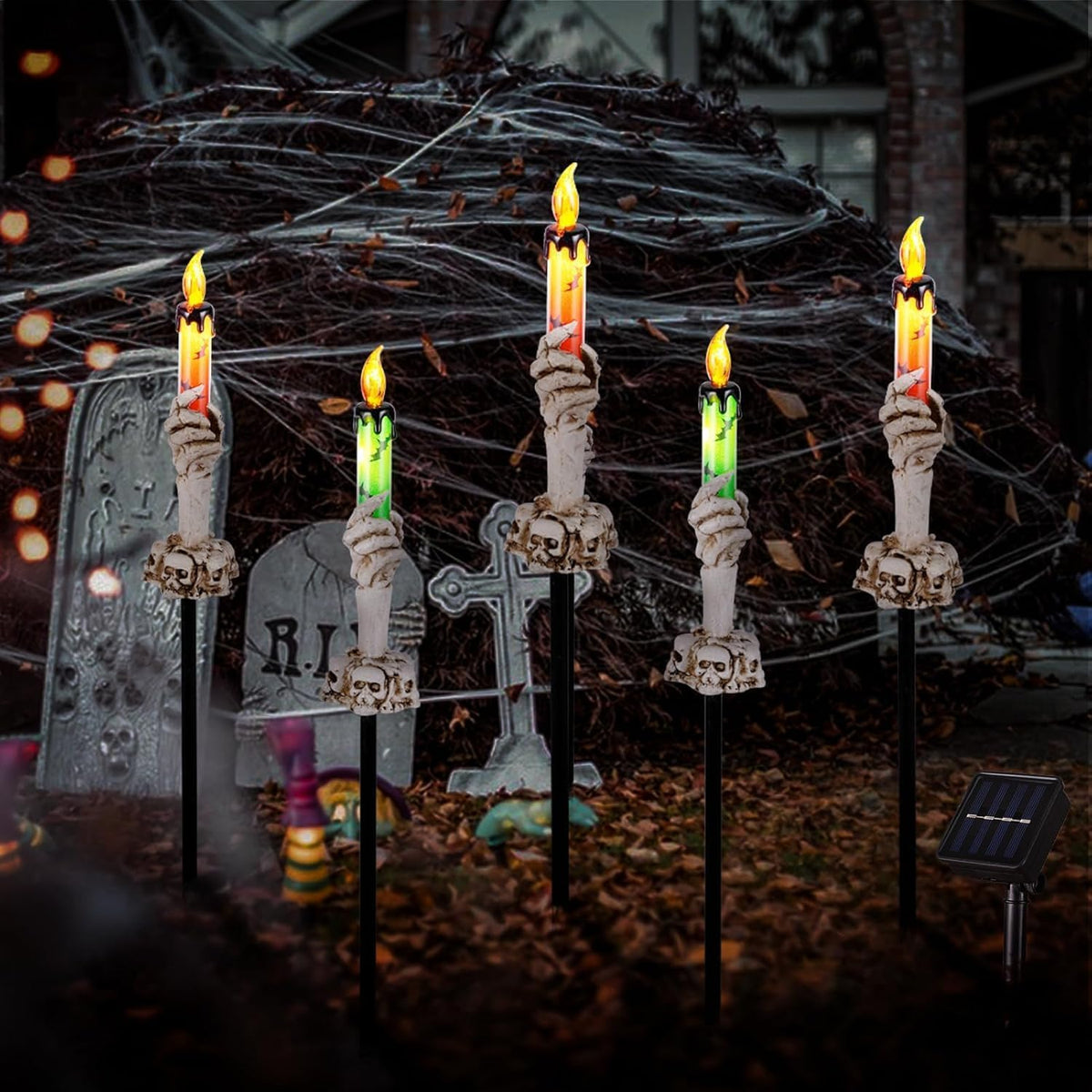 Halloween Pathway Lights, 5 Pack Candle Skull Hand Candle Holder, Waterproof Solar Halloween Led Lights, Indoor and Outdoor Party Home Garden Porch Decoration