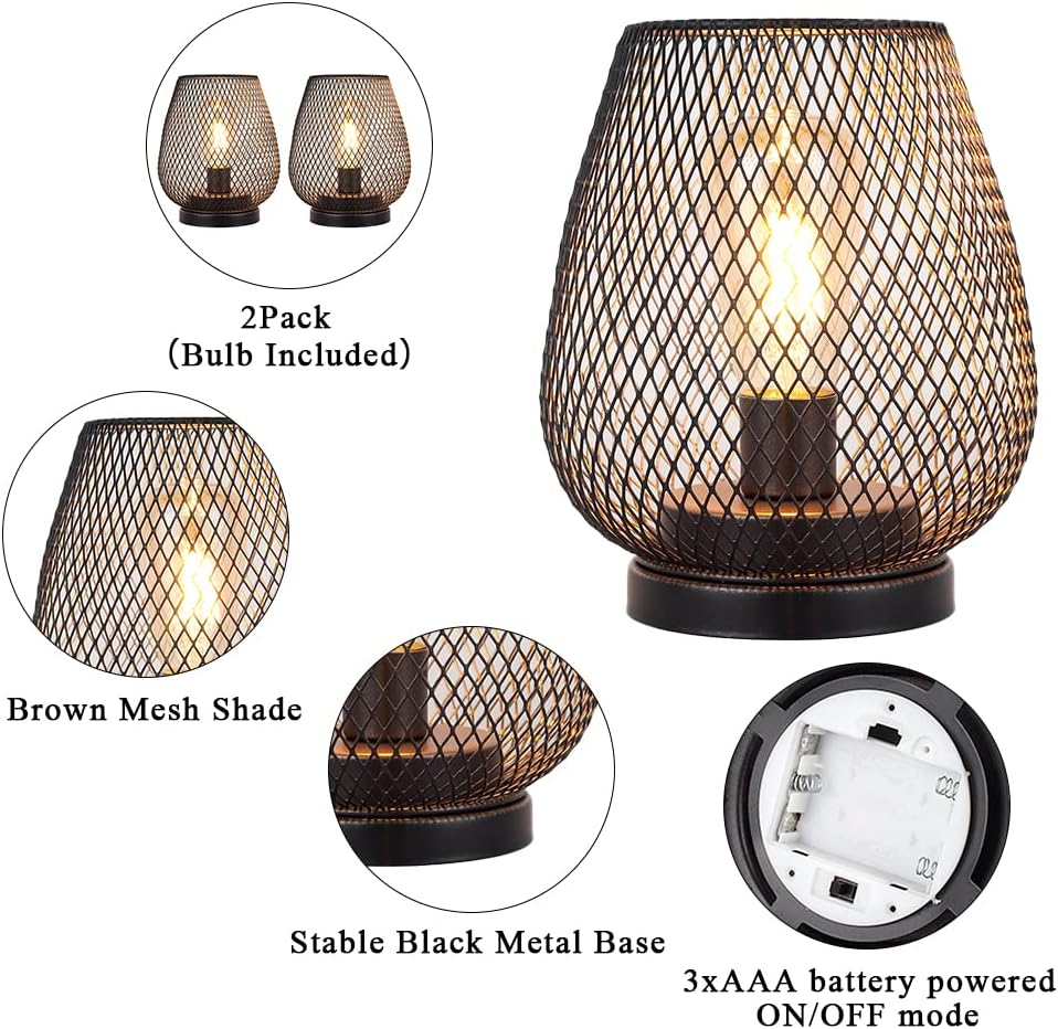 JHY DESIGN Set of 2 Metal Cage LED Lantern Battery Powered Cordless Accent Light with LED Great for Weddings Parties