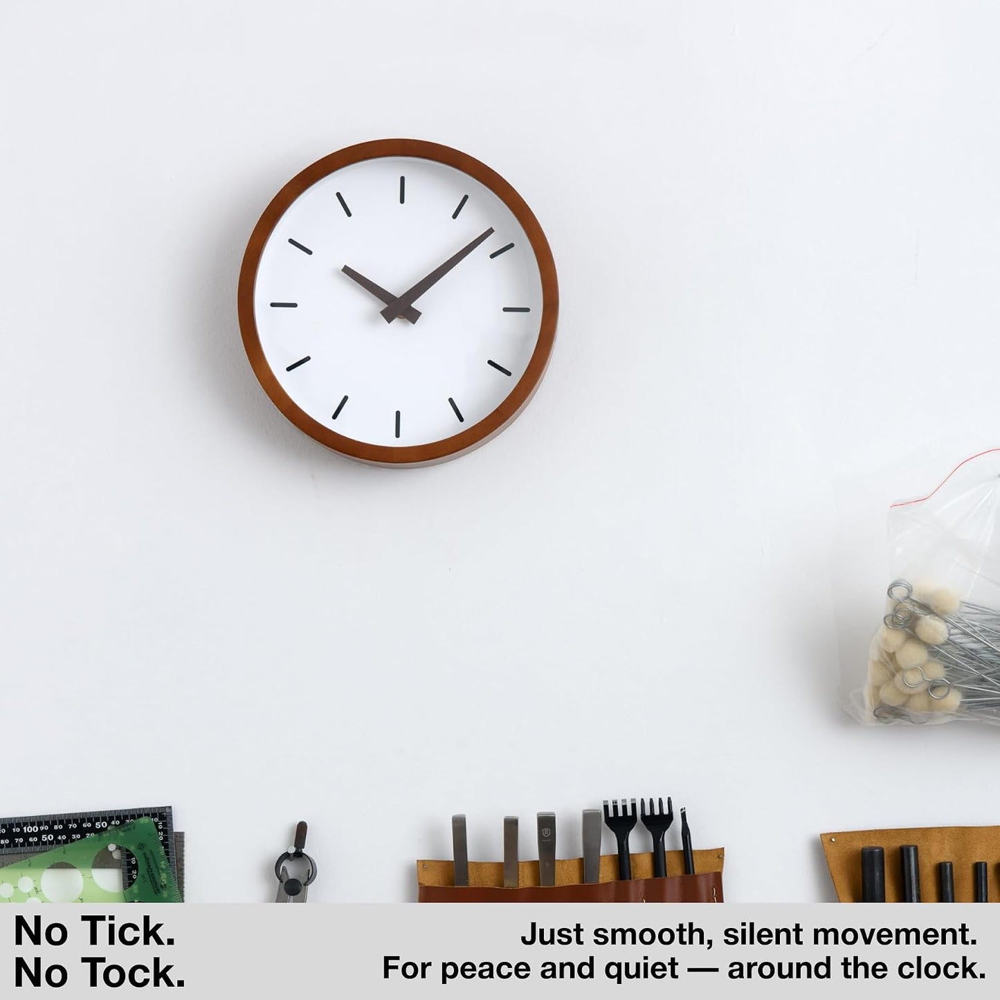 Driini Modern Mid Century Wood Analog Wall Clock (9") - Battery Operated with Silent Sweep Movement - Small Decorative