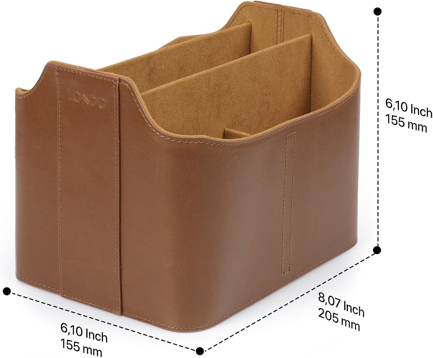 Londo PU Vegan Leather Desk Organizer Cube with Tablet Slot, Nightstand Caddy & Couch Organizer — 4 Remote Pockets +