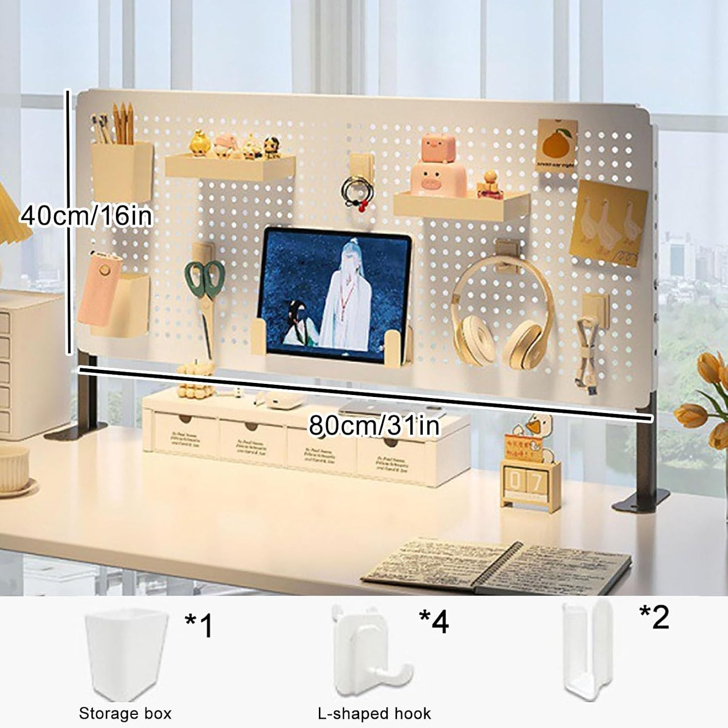 Clamp on Desk Extender Clamp-on Desk Pegboard, Privacy Panel for Desk, Magnetic Metal Peg Board with Accessories