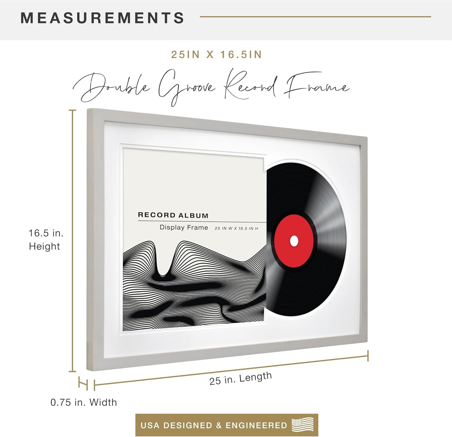 MCS Double Matted Record Album Frame, 16.5x25, Gray | Double Matted Frame Displays Vinyl LP Record And Jacket For Album