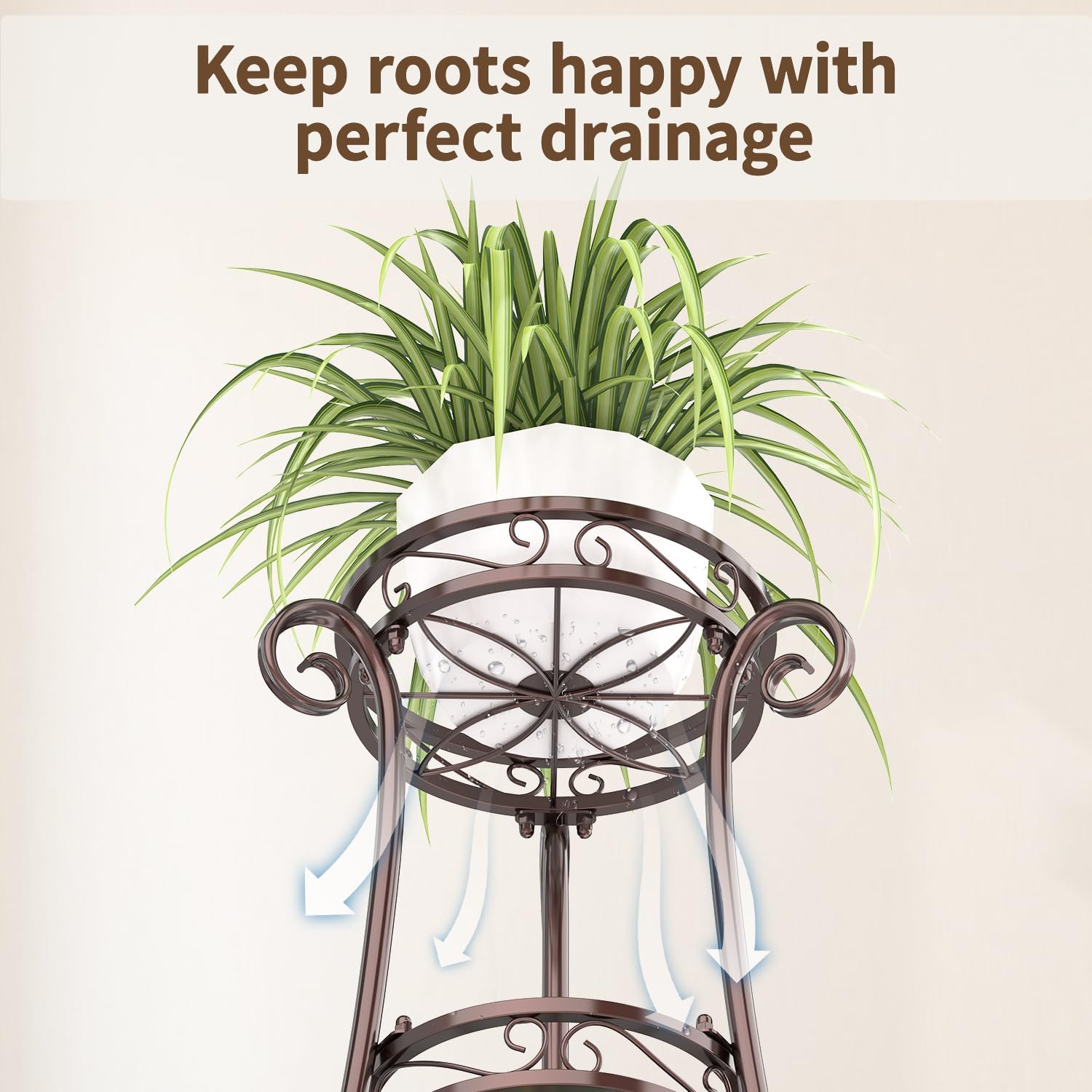 LASZOLA 3 Tiers Metal Corner Plant Flower Stand Tall Indoor Outdoor, Bronze | Heavy Duty Small Holder Shelf for