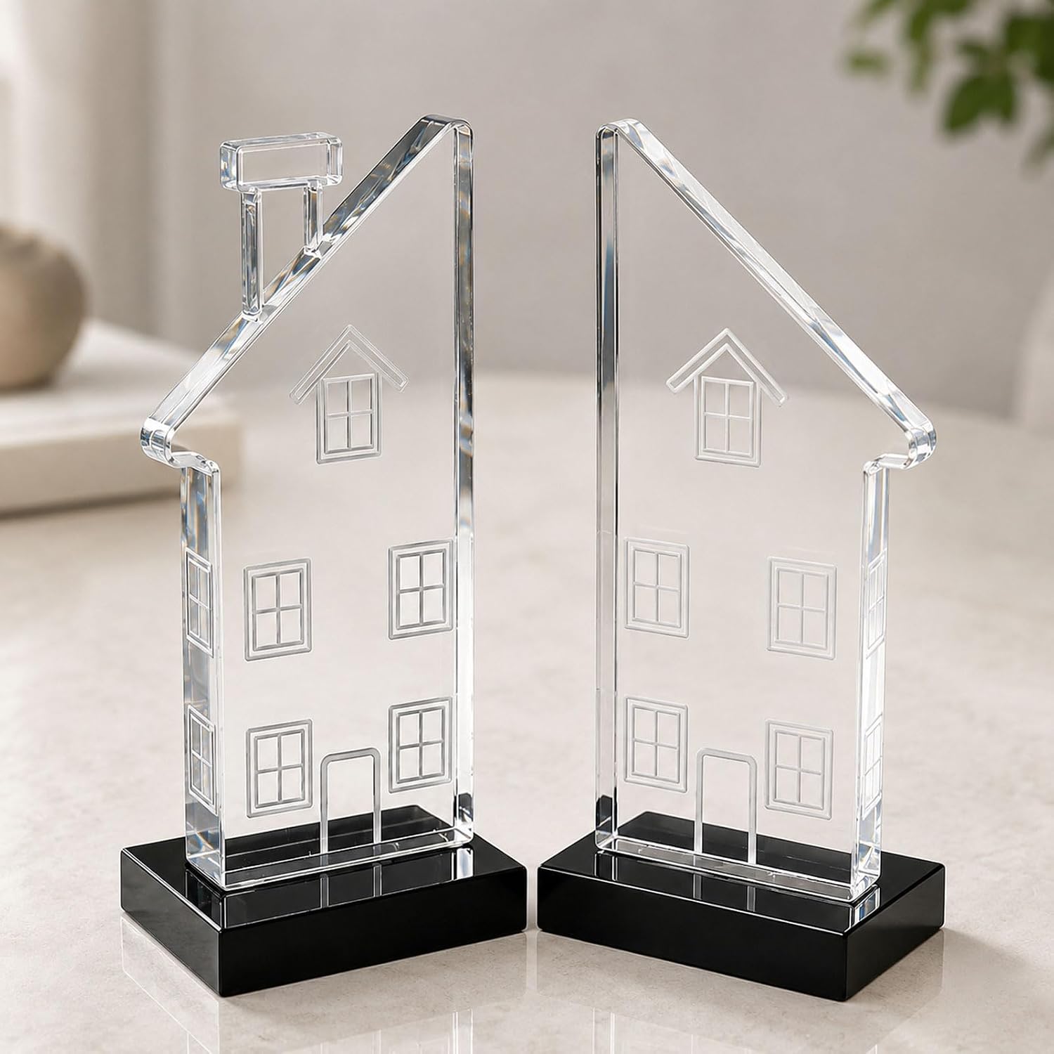 Decorative Glass Book Ends / Clear / Set of 2
