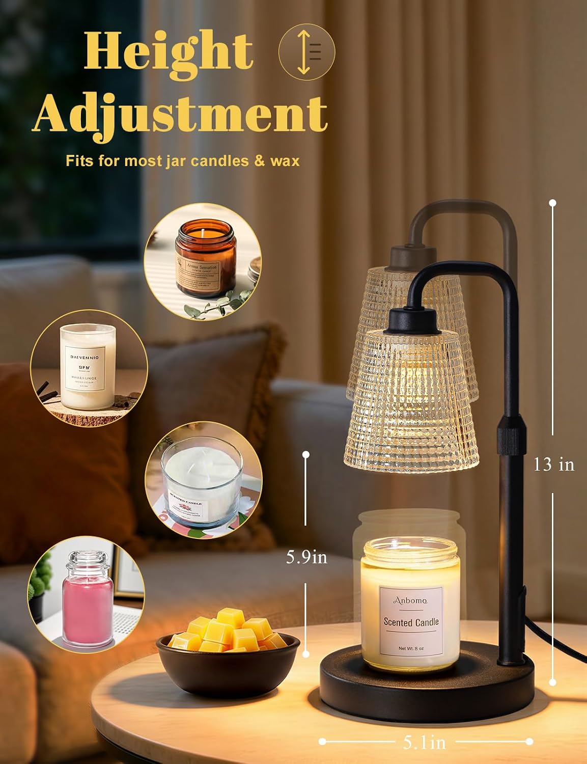 Candle Warmer Lamp with Timer, Birthday Gifts for Women, Cozy Room Decor | Dimmable Wax Melt Warmer, Adjustable Height