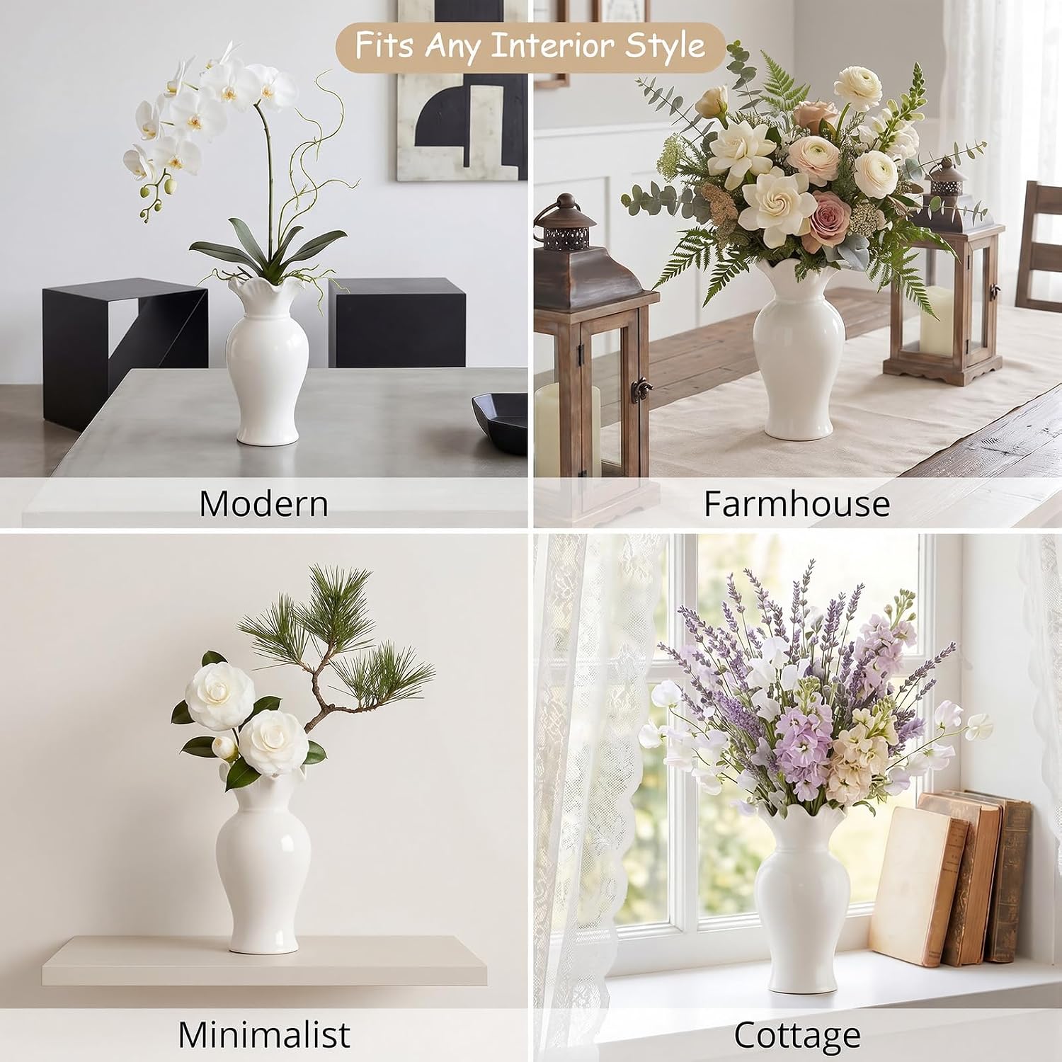 Ceramic Vase Set Small Rustic Decorative Vases Home Decor / 6.7, 7.9in / Classic / White / Set of 2