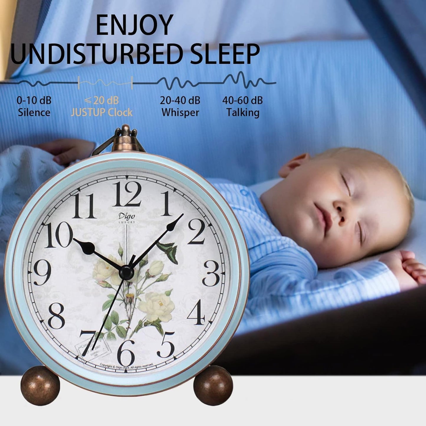 Maxspace 5.2in Desk Clock, Retro Silent Analog Clock Non-Ticking & Battery Operated with Quartz Movement,Clock Decor