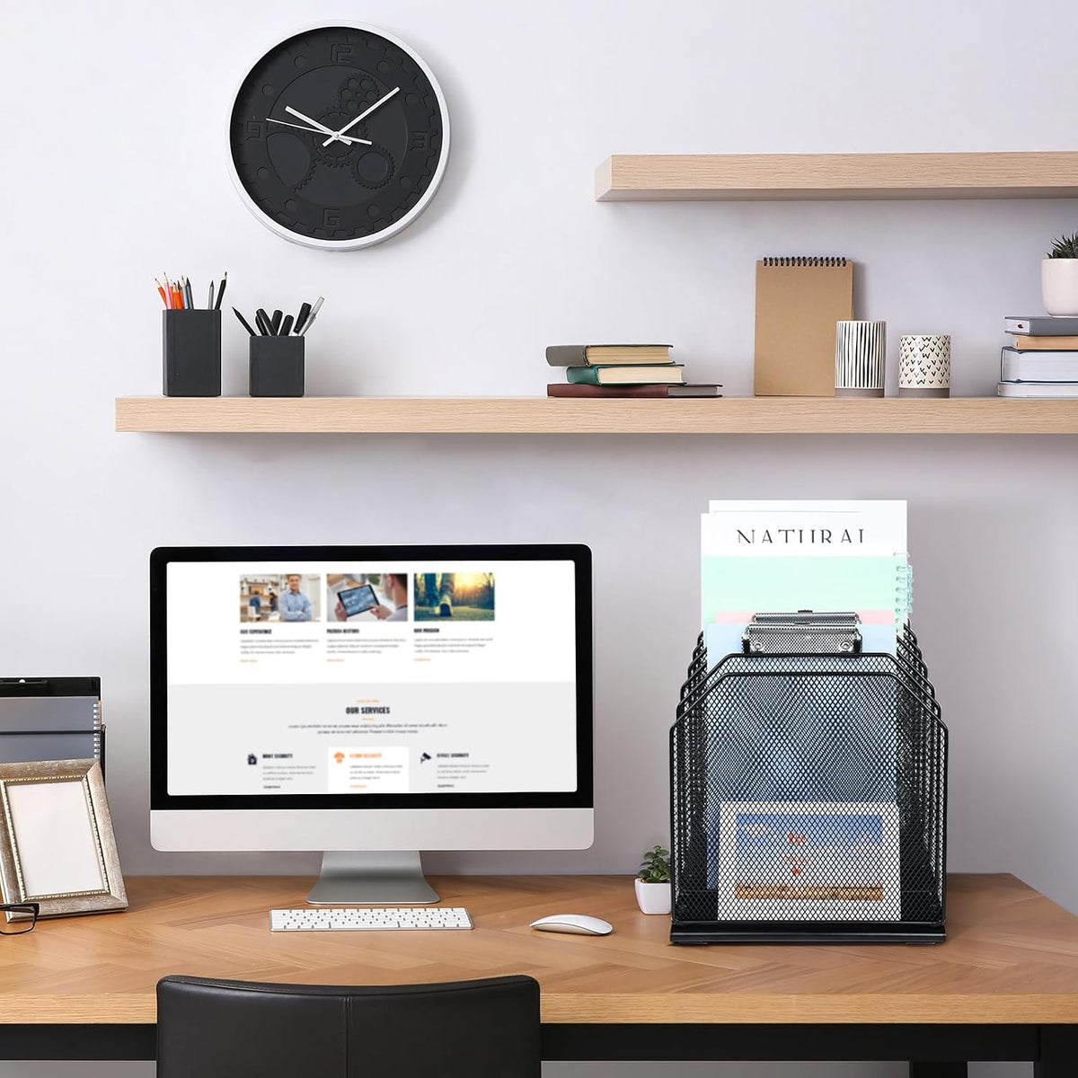 SUMMORO Inclined File Organizer for Desk, 7-Section Vertical File Holder | Office Desk Organizer Metal Rack File