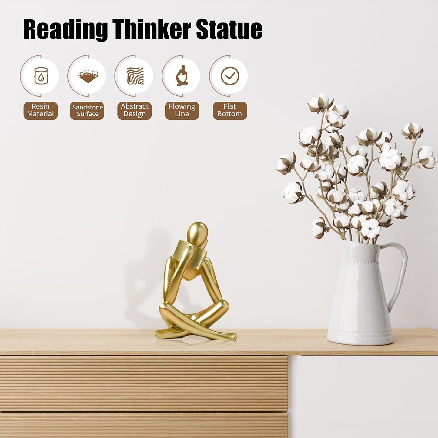Bookshelf Decor Reading Statue / Gold