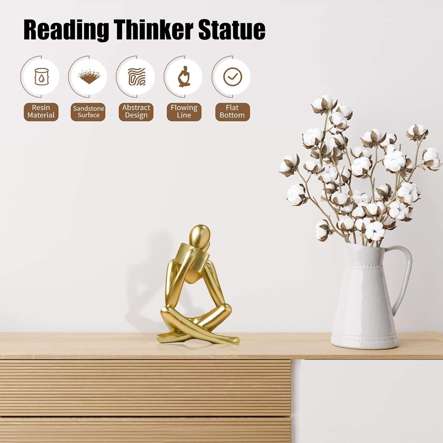 Bookshelf Decor Reading Statue / Gold