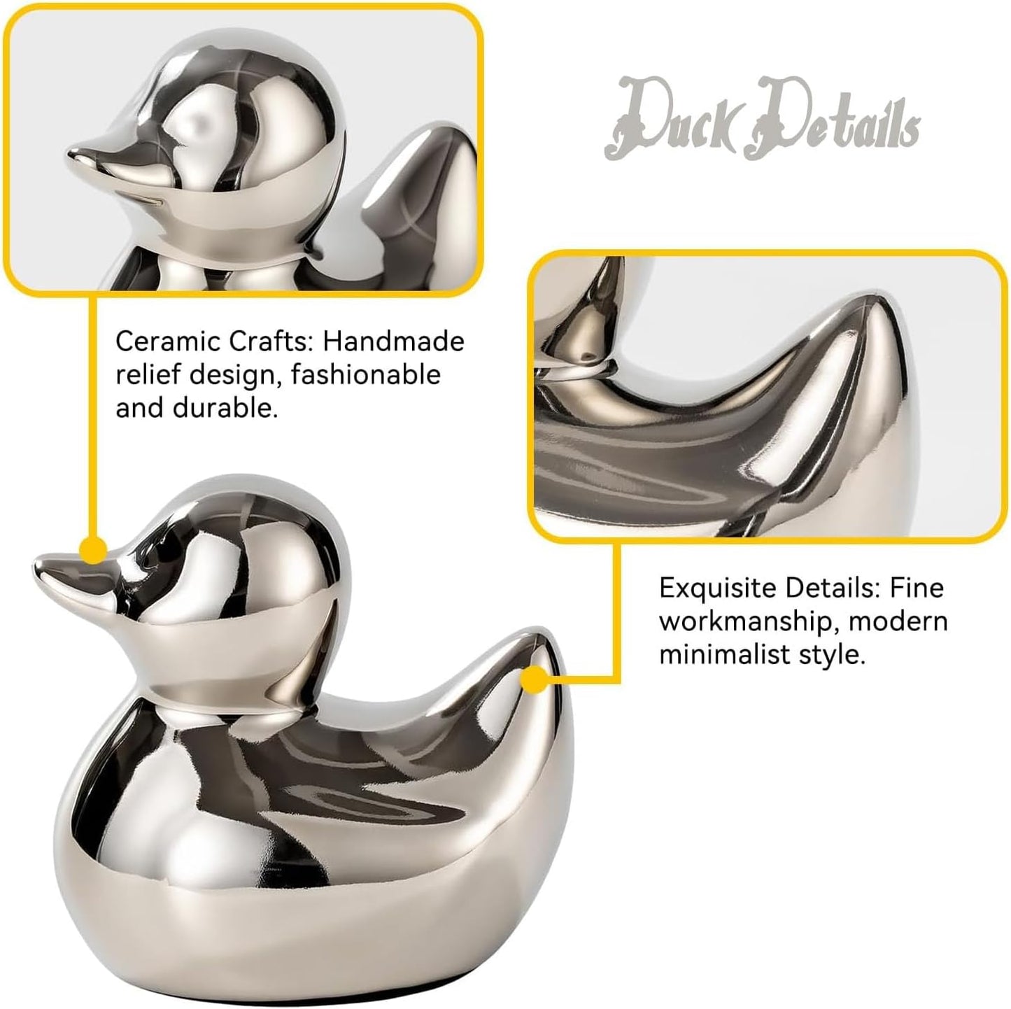 Home Decor Ceramic Duck Figurines / Silver