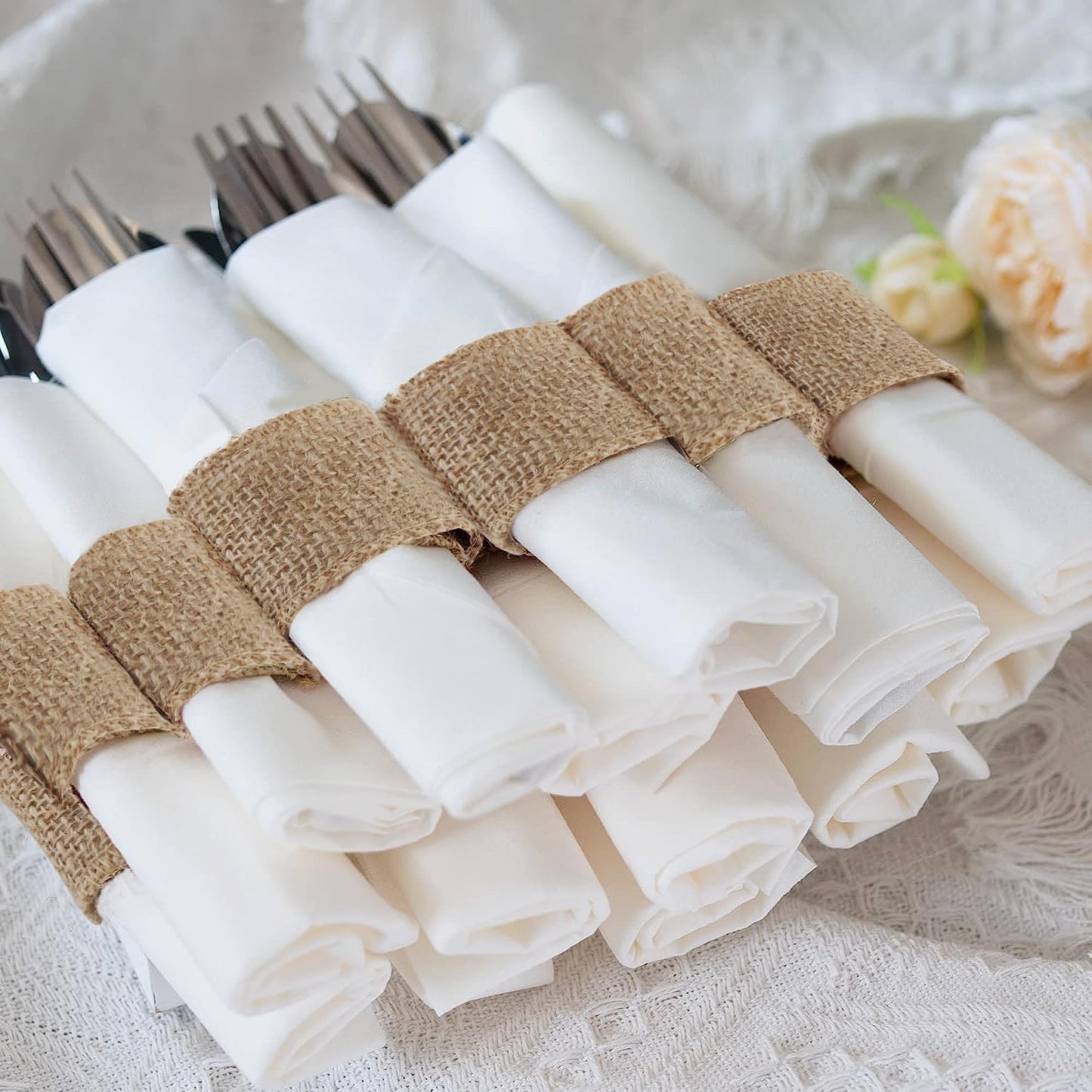 Burlap Napkin Rings Bulk Adjustable Nautical Rattan Holder / Set of 50