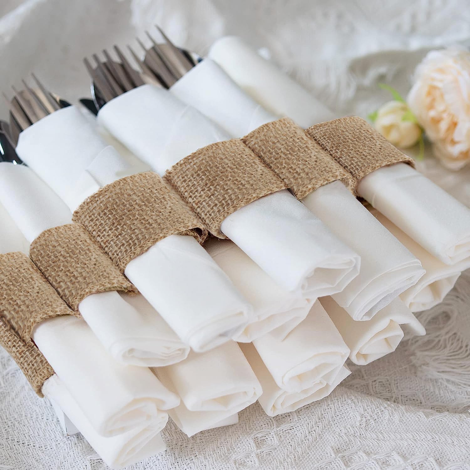 Burlap Napkin Rings Bulk Adjustable Nautical Rattan Holder / Set of 50