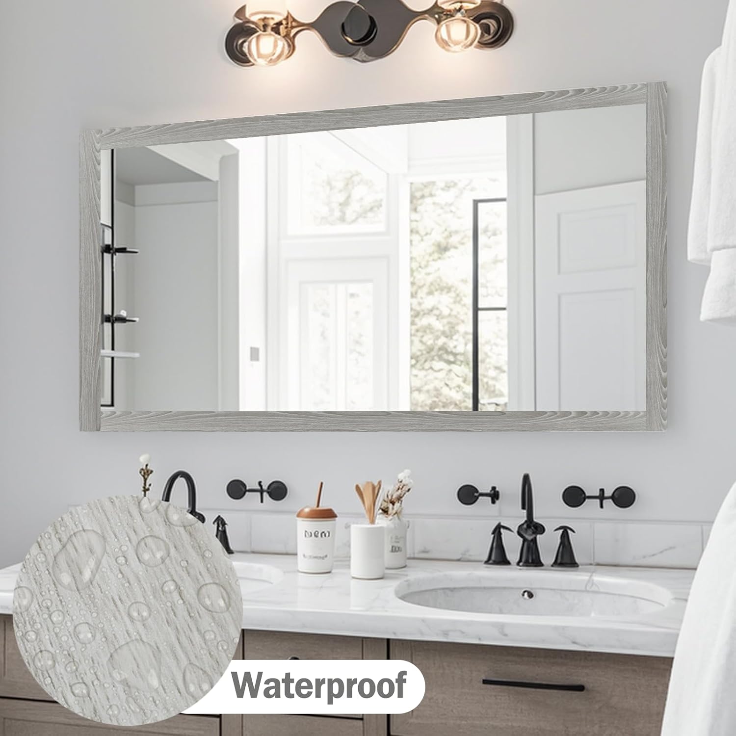 Self Adhesive Waterproof Wallpaper Mirror Frame Tape / Grey Wooden / 3.9 x 393