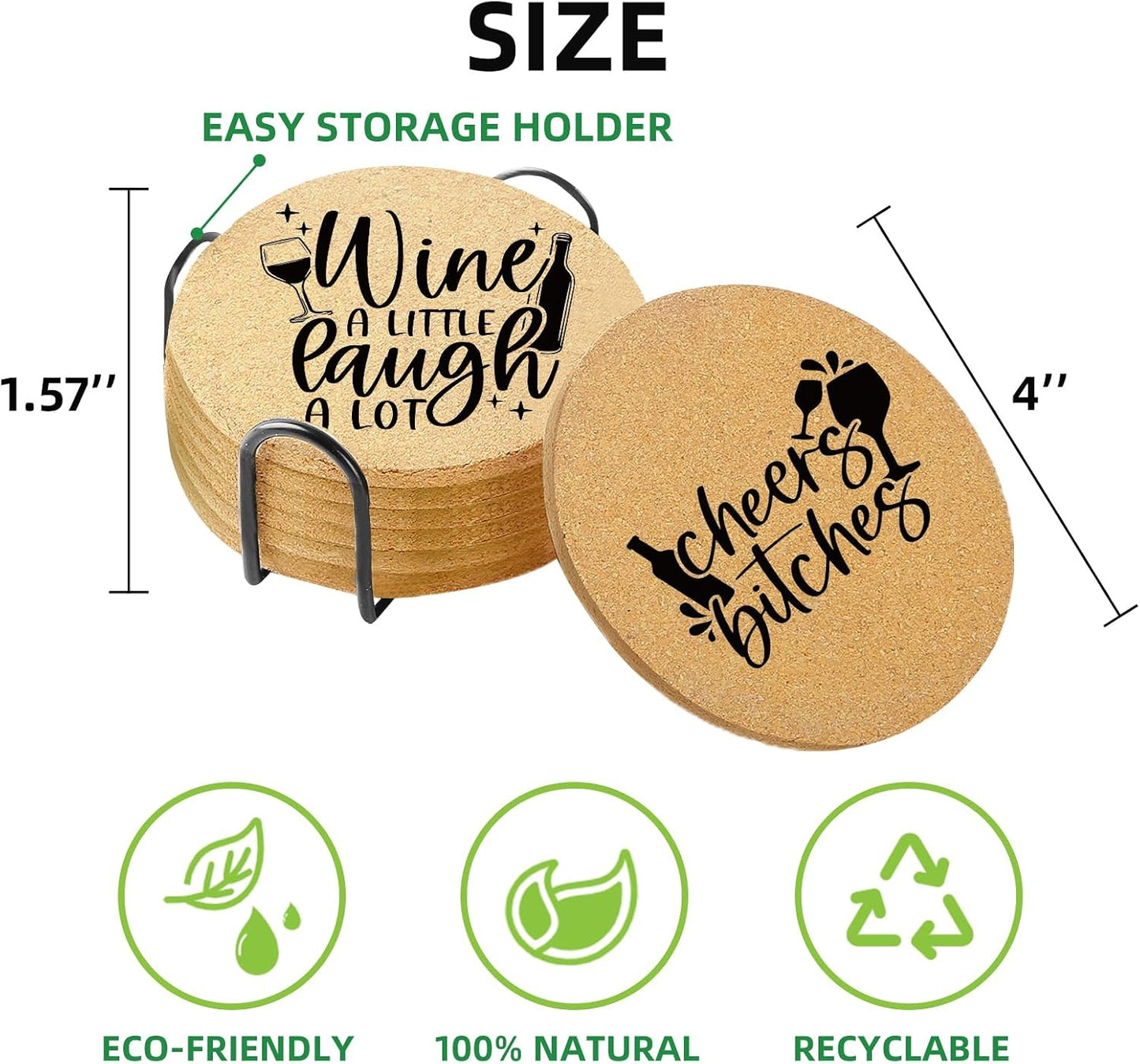 Holder / Absorbent Cork Wood Coaster for Cup Desk Office Table Kitchen Decor / Wine / Set of 6